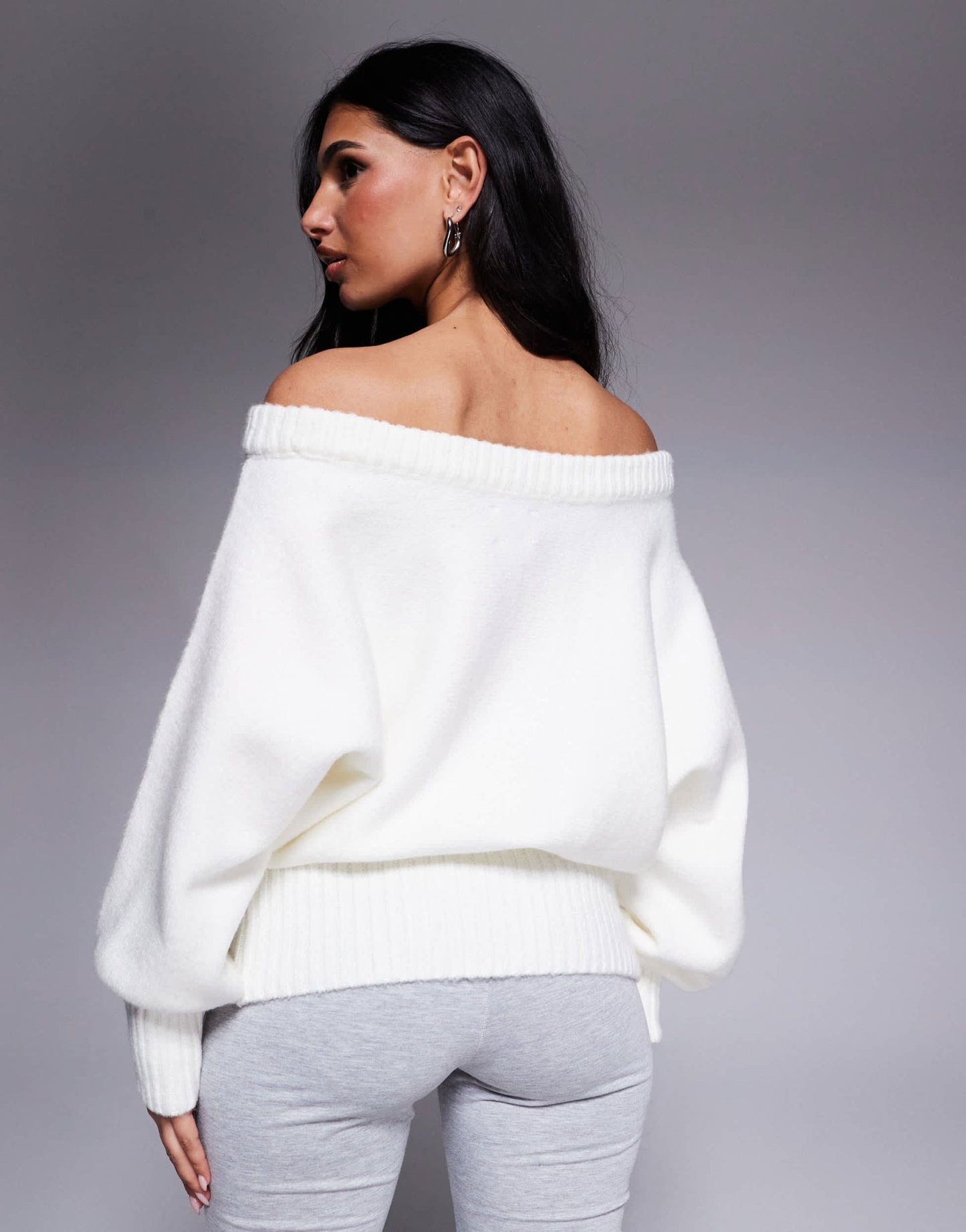 ASOS DESIGN one shoulder cinched waist jumper in ecru - ASOS Sample Sale EU Store