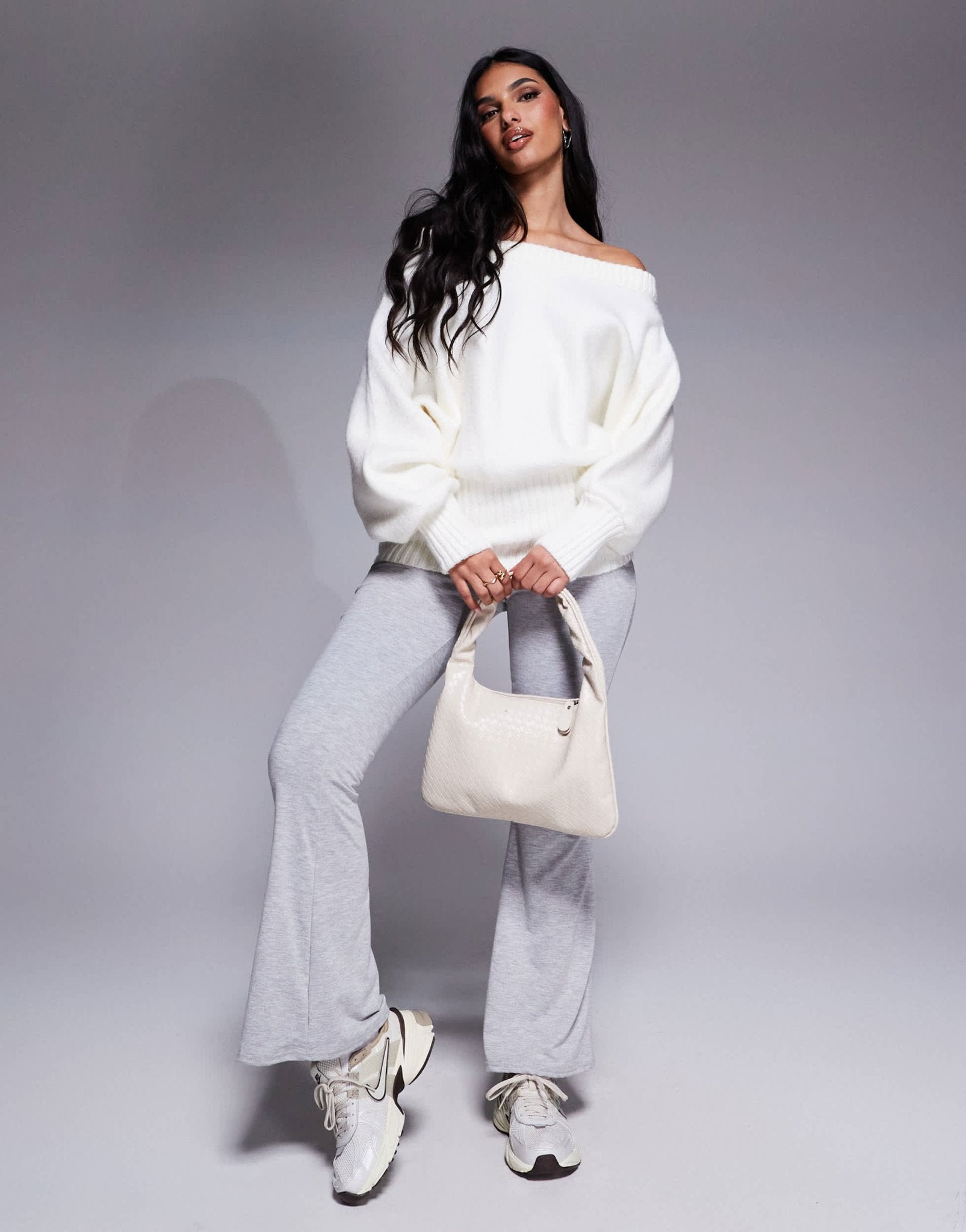 ASOS DESIGN one shoulder cinched waist jumper in ecru - ASOS Sample Sale EU Store