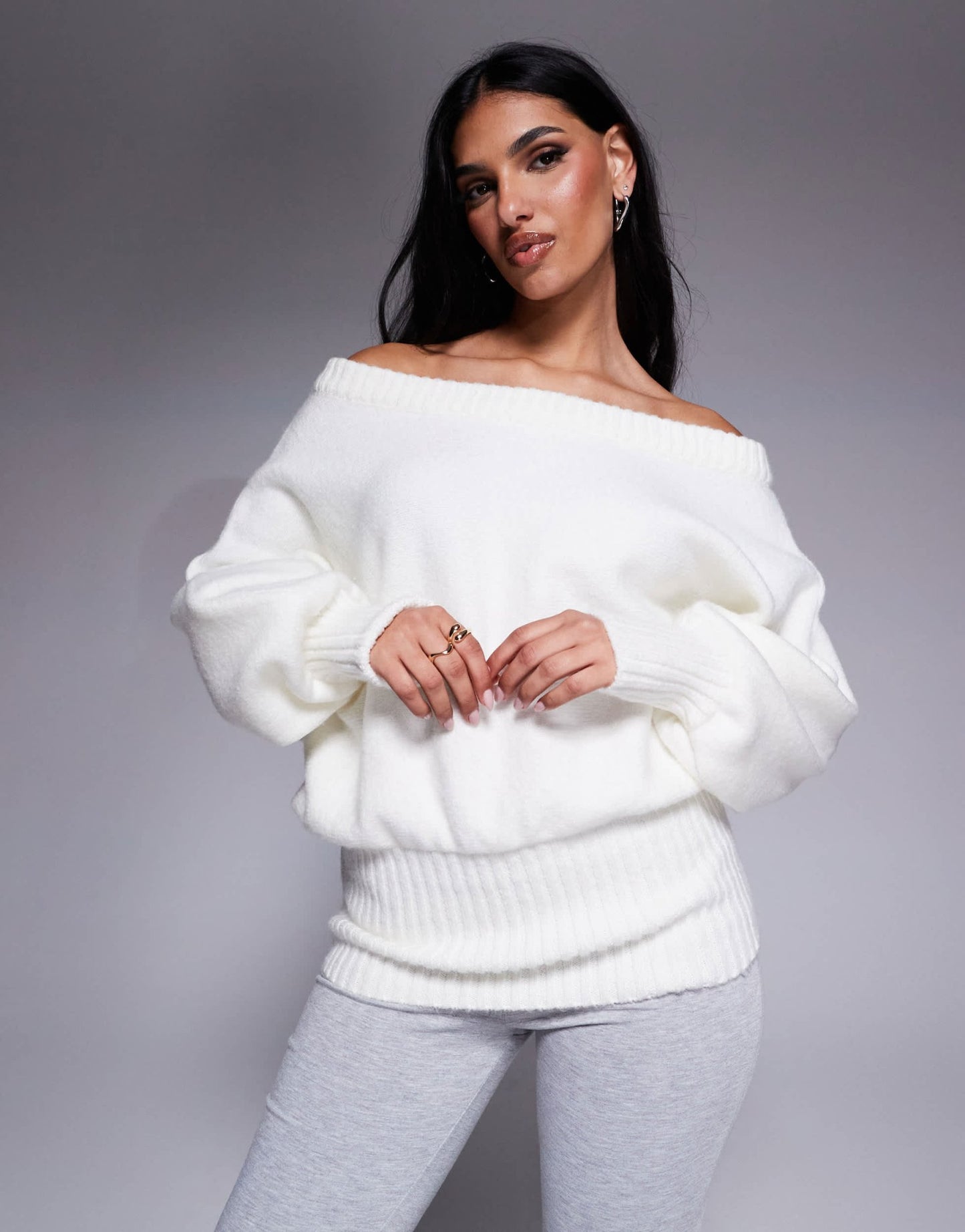 ASOS DESIGN one shoulder cinched waist jumper in ecru - ASOS Sample Sale EU Store