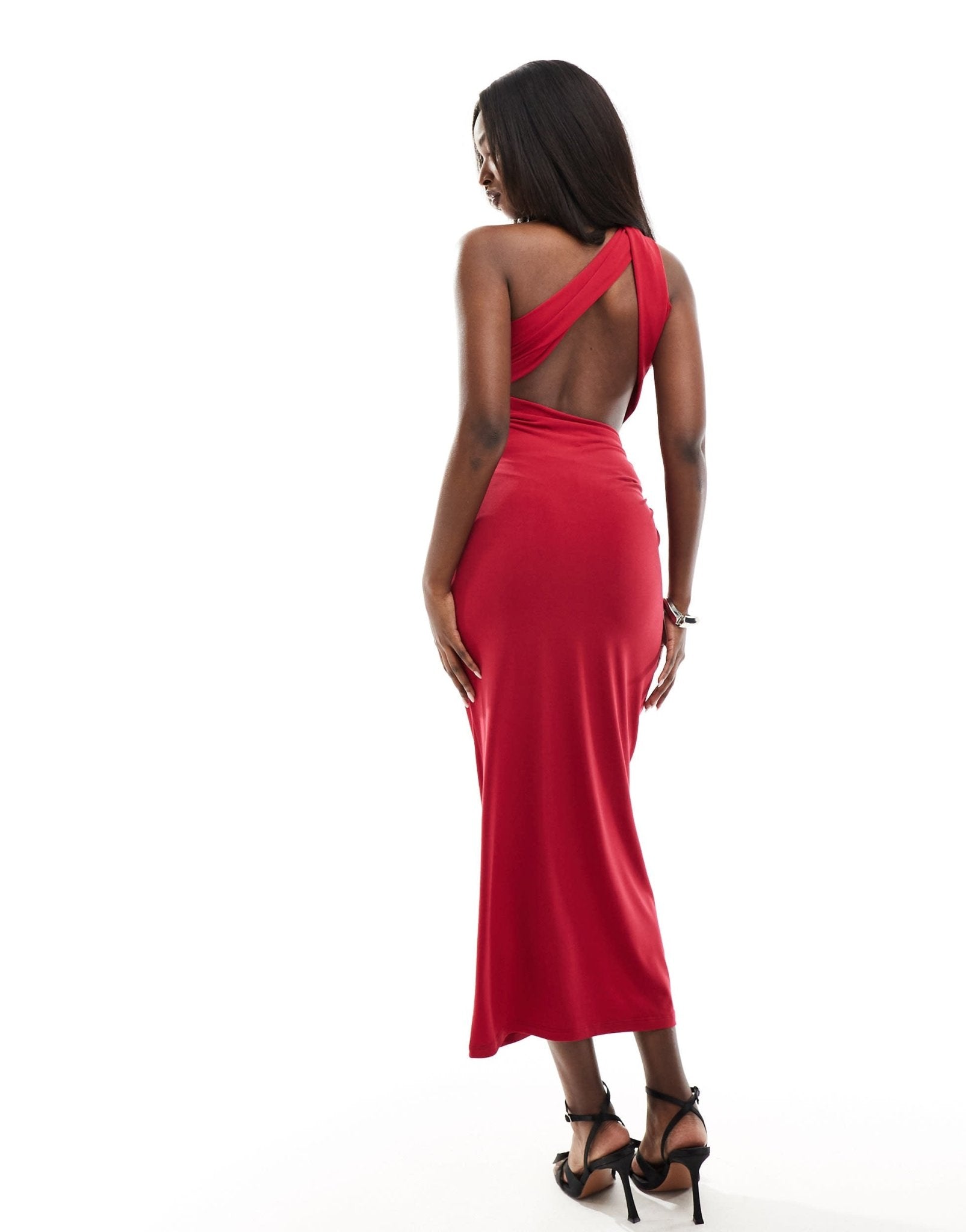 ASOS DESIGN one shoulder cut out drapey midi dress in red - ASOS Sample Sale EU Store