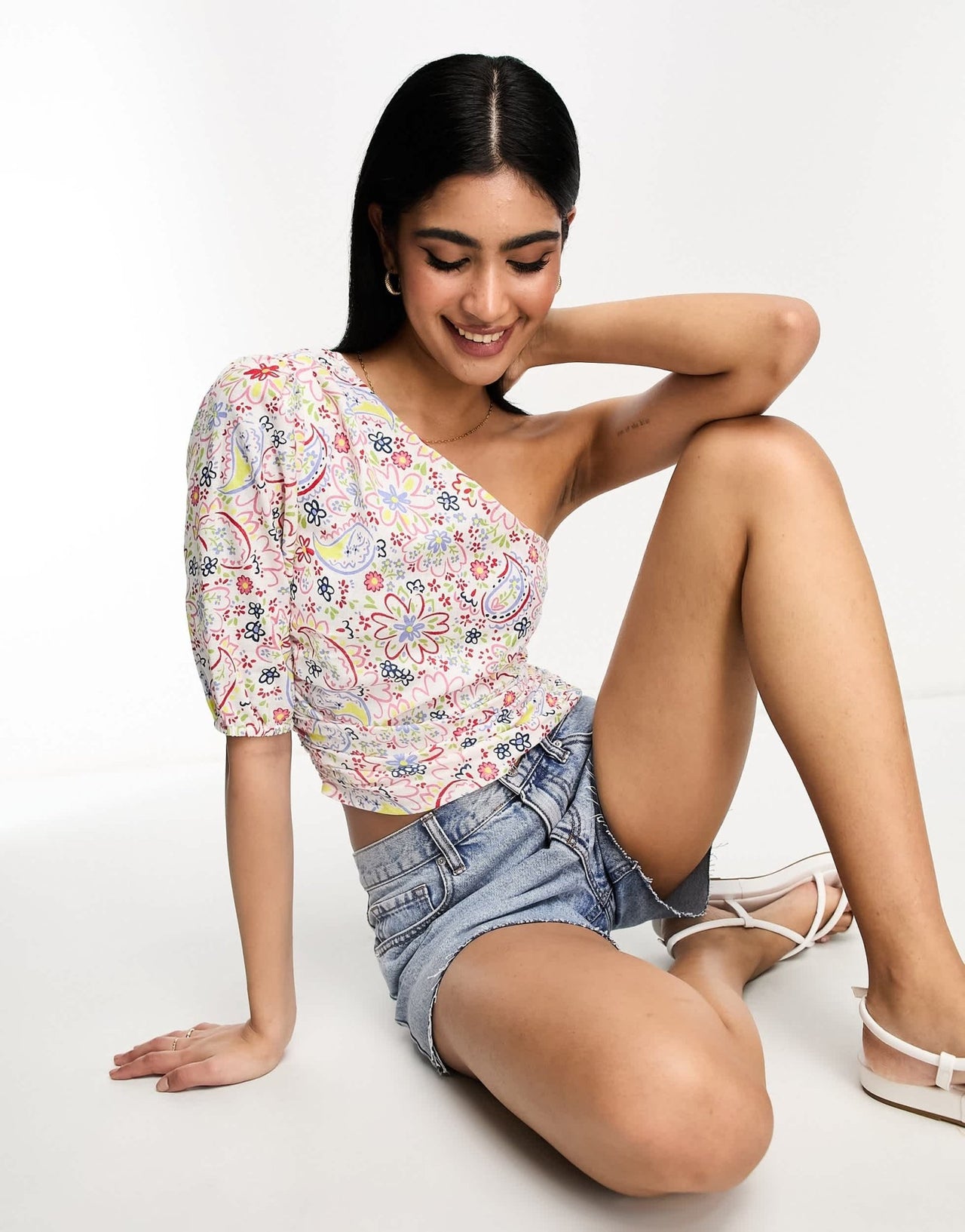ASOS DESIGN one shoulder festival top with ruched side in paisley print - ASOS Sample Sale EU Store