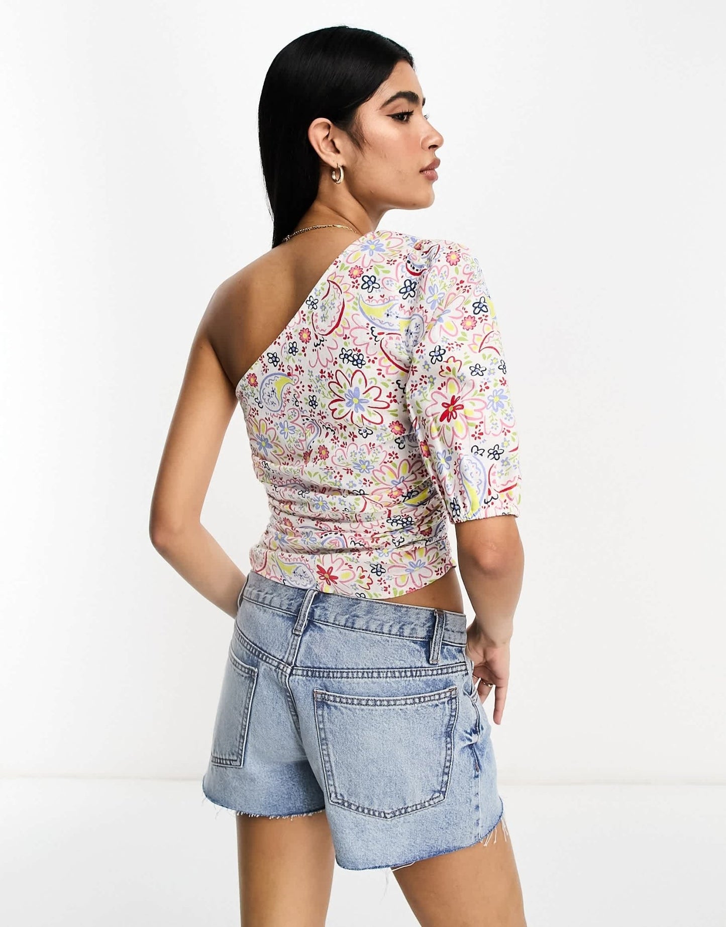 ASOS DESIGN one shoulder festival top with ruched side in paisley print - ASOS Sample Sale EU Store