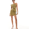 ASOS DESIGN one shoulder mini dress with back bra detail in khaki