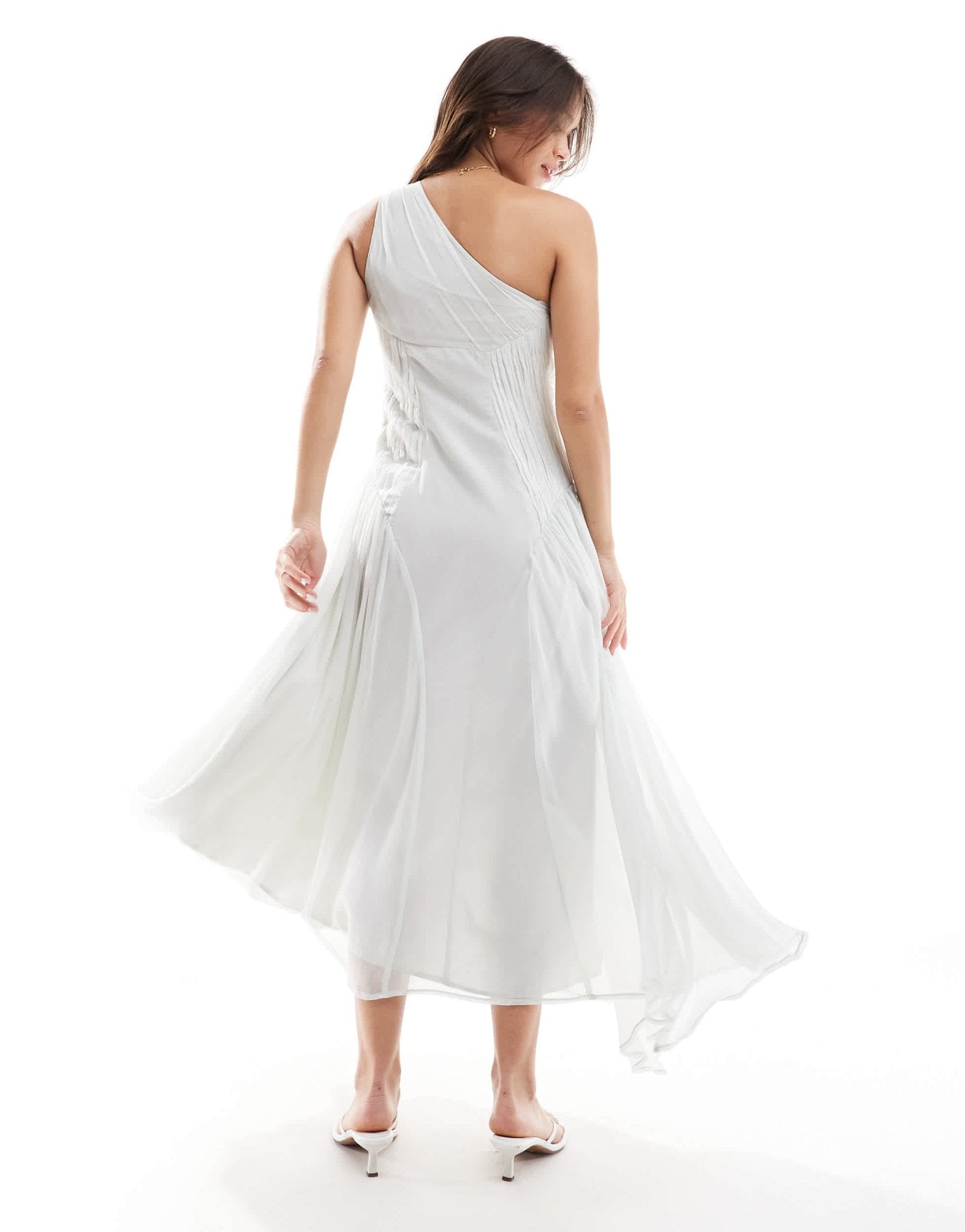 ASOS DESIGN one shoulder side ruched side panel midi dress in pale grey - ASOS Sample Sale EU Store