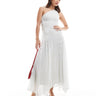 ASOS DESIGN one shoulder side ruched side panel midi dress in pale grey