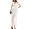 ASOS DESIGN one shoulder strap midi slip dress in ivory spot