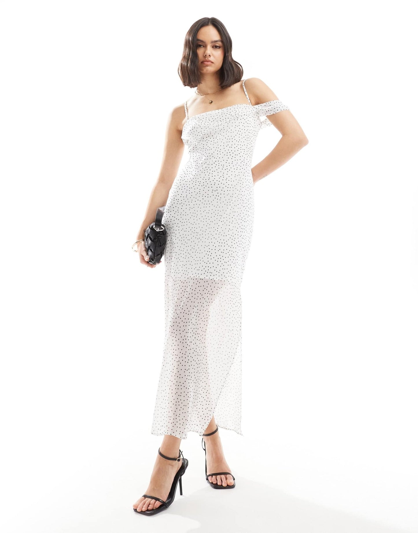 ASOS DESIGN one shoulder strap midi slip dress in ivory spot - ASOS Sample Sale EU Store