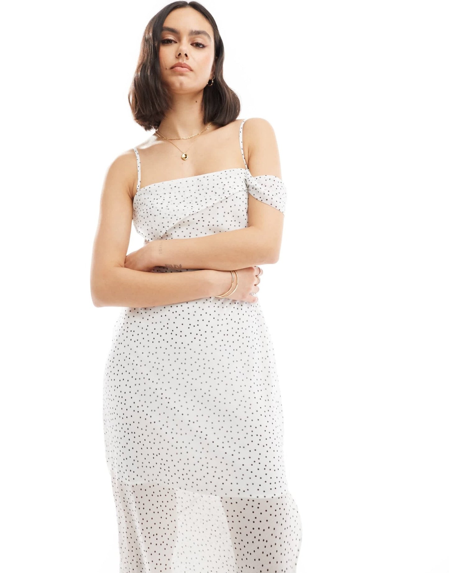 ASOS DESIGN one shoulder strap midi slip dress in ivory spot - ASOS Sample Sale EU Store