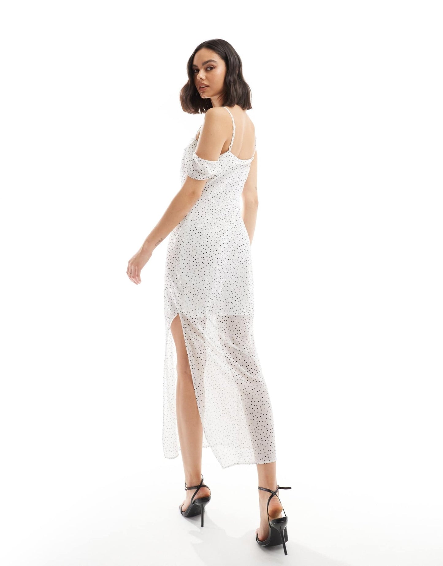 ASOS DESIGN one shoulder strap midi slip dress in ivory spot - ASOS Sample Sale EU Store