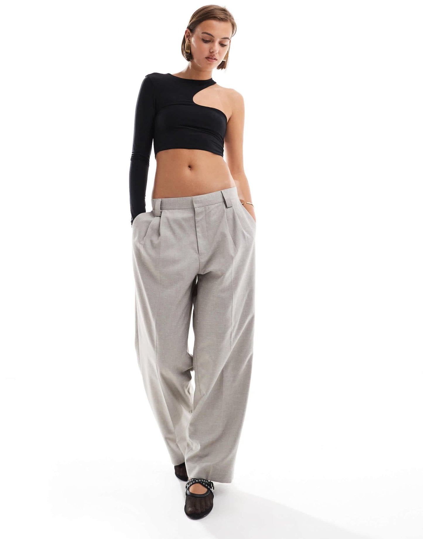 ASOS DESIGN one sleeve asymmetric cut out long sleeve top in black - ASOS Sample Sale EU Store