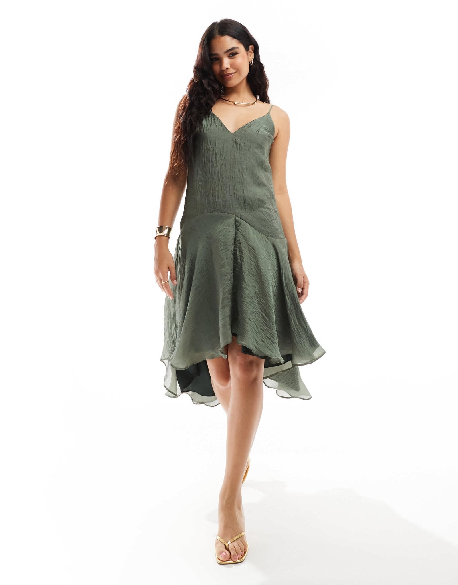 ASOS DESIGN organza v neck cami swing midi dress with high low hem - ASOS Sample Sale EU Store