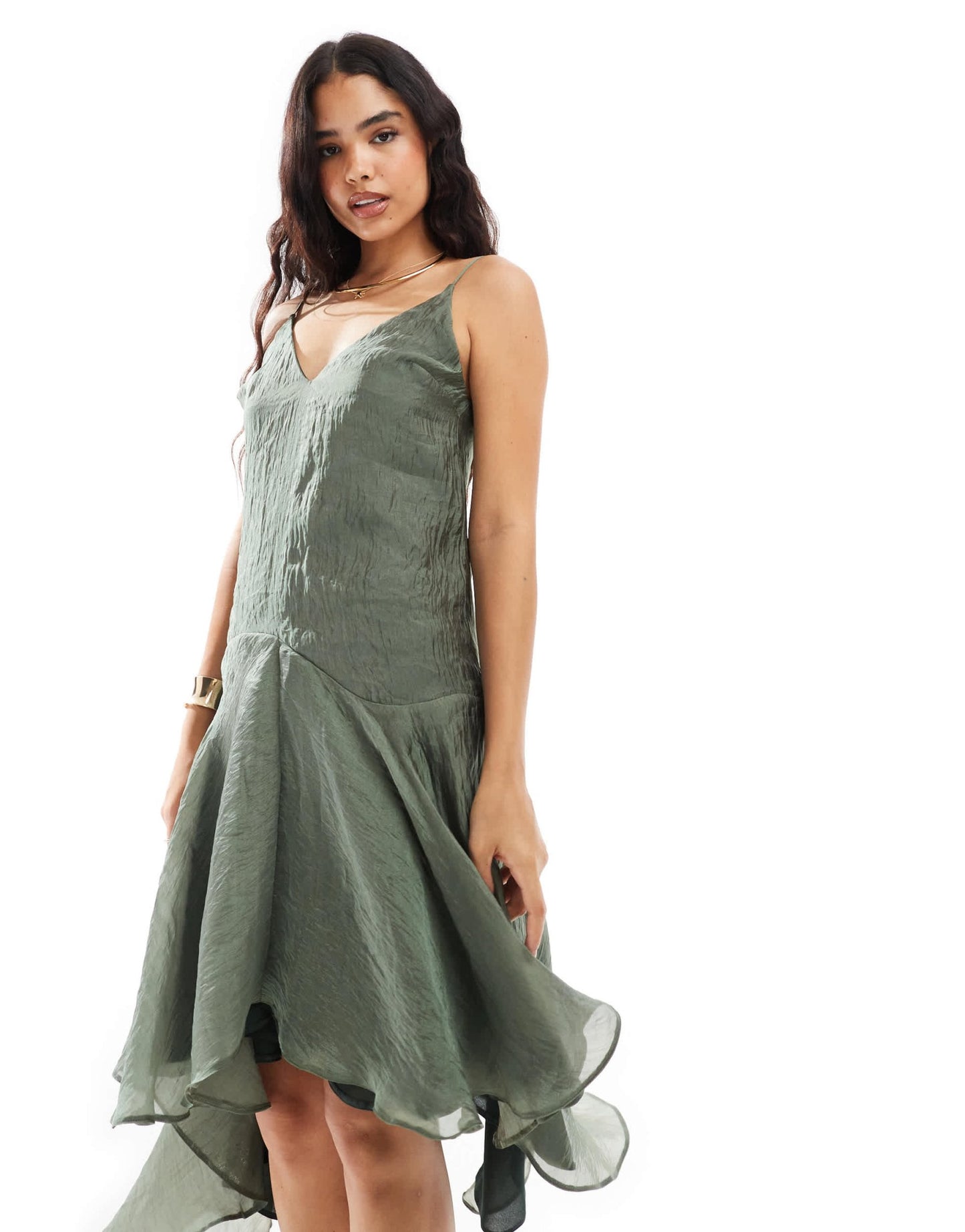 ASOS DESIGN organza v neck cami swing midi dress with high low hem - ASOS Sample Sale EU Store