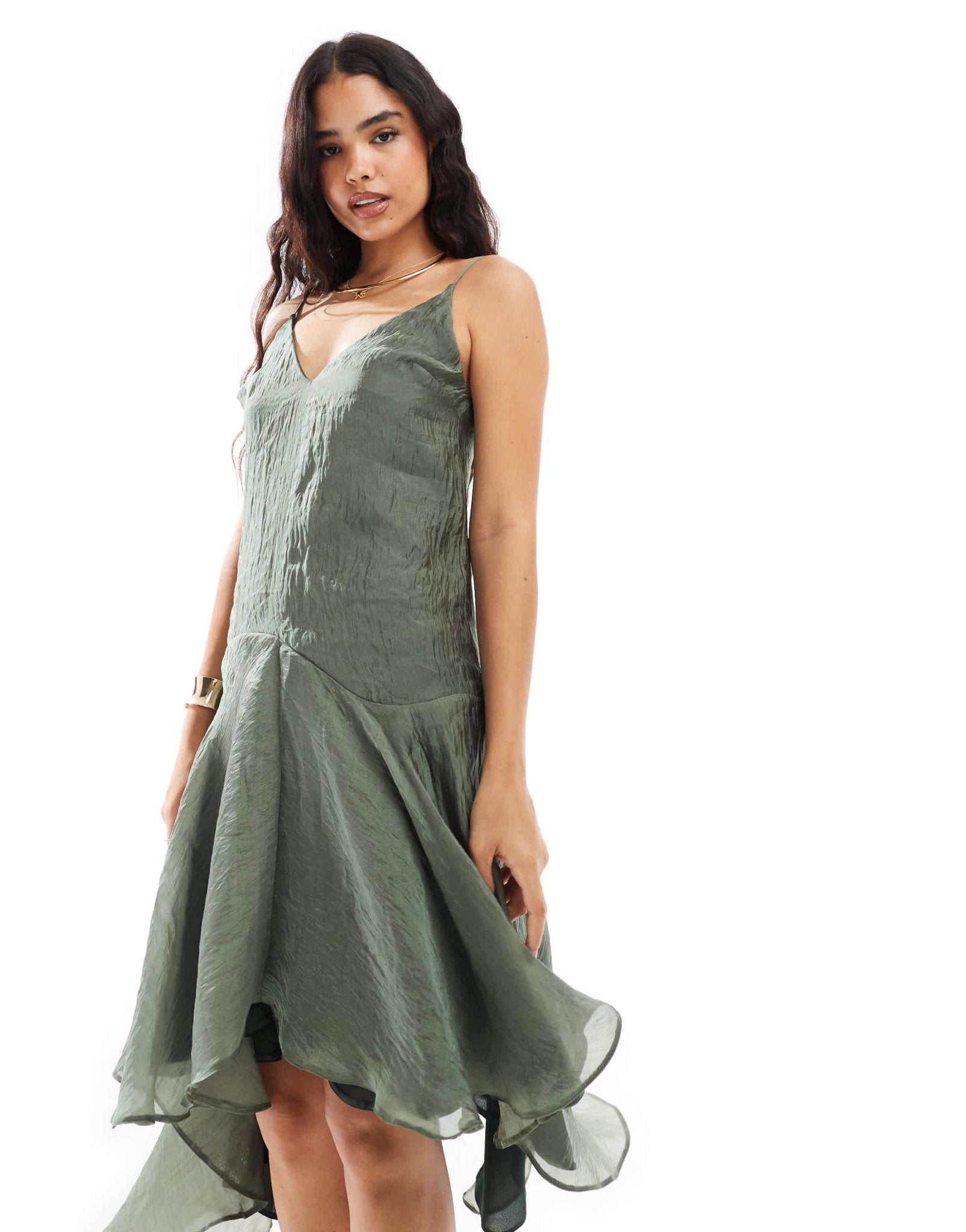 ASOS DESIGN organza v neck cami swing midi dress with high low hem - ASOS Sample Sale EU Store