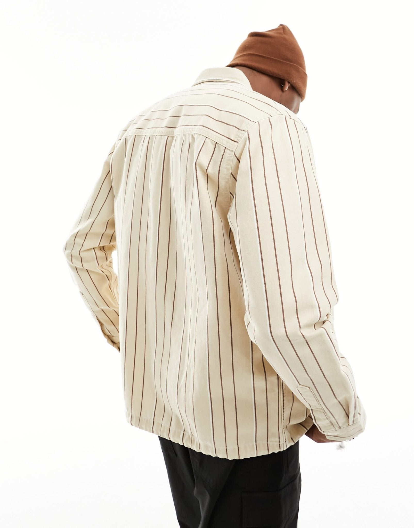 ASOS DESIGN overshirt in canvas stripe print with embroidery in beige - ASOS Sample Sale EU Store