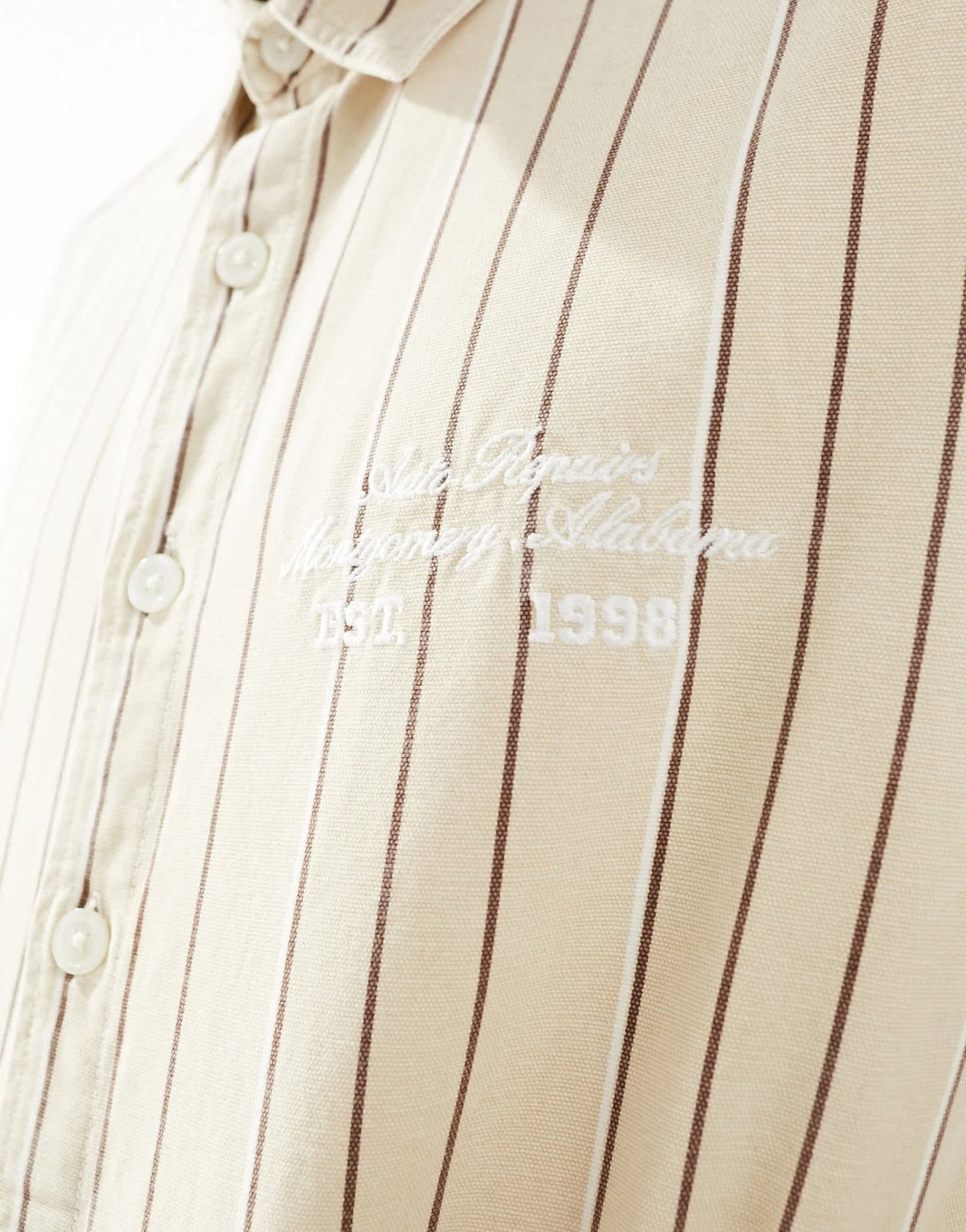 ASOS DESIGN overshirt in canvas stripe print with embroidery in beige - ASOS Sample Sale EU Store