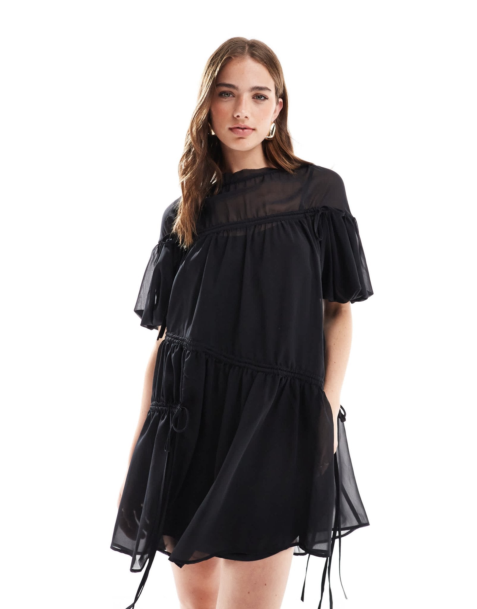 ASOS DESIGN oversize mini smock dress with ruched channel details in black - ASOS Sample Sale EU Store