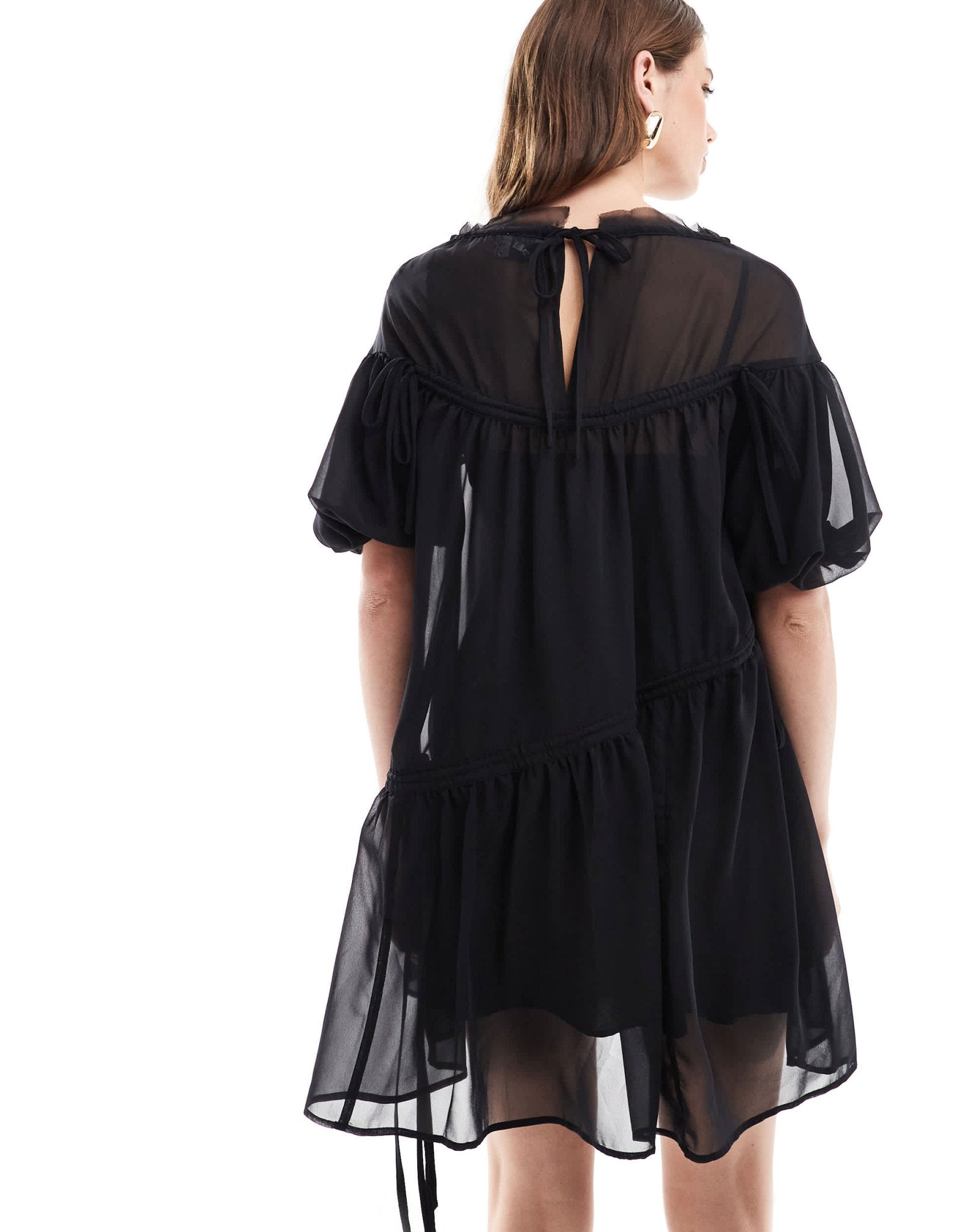 ASOS DESIGN oversize mini smock dress with ruched channel details in black - ASOS Sample Sale EU Store
