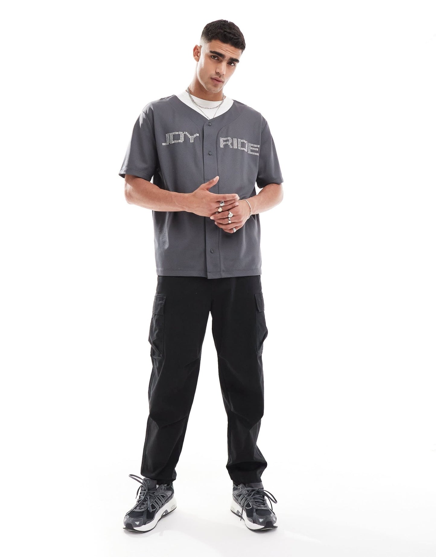 ASOS DESIGN oversized baseball shirt in grey sporty mesh with hot fix text - ASOS Sample Sale EU Store