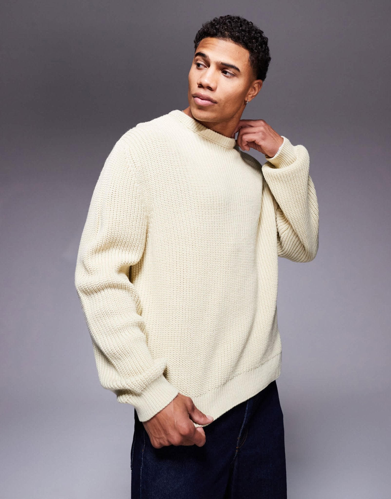 ASOS DESIGN oversized boxy fit knitted fisherman rib jumper in beige - ASOS Sample Sale EU Store