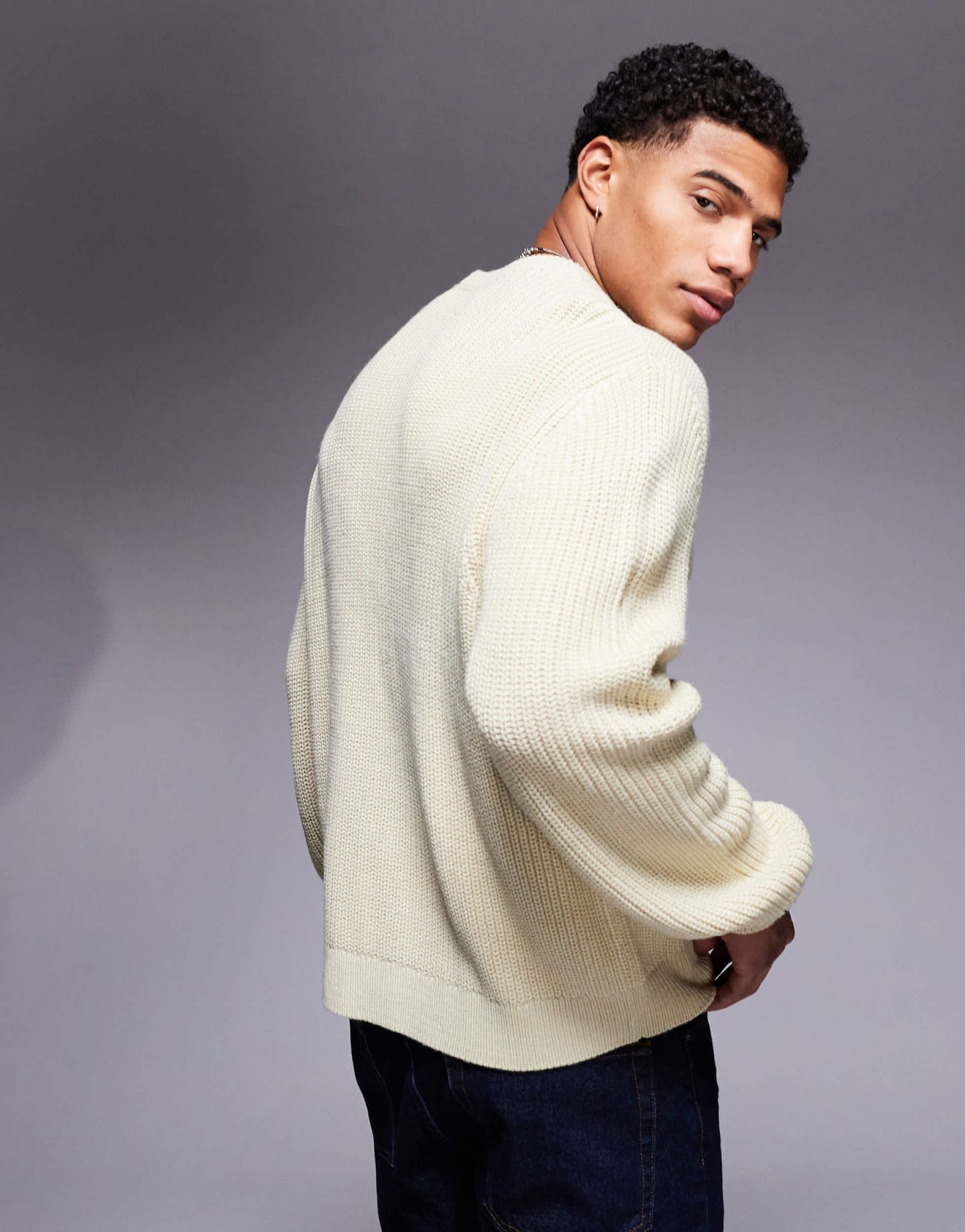 ASOS DESIGN oversized boxy fit knitted fisherman rib jumper in beige - ASOS Sample Sale EU Store