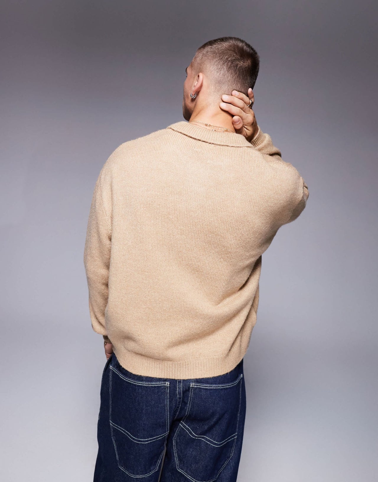 ASOS DESIGN oversized boxy fit knitted polo in beige - ASOS Sample Sale EU Store