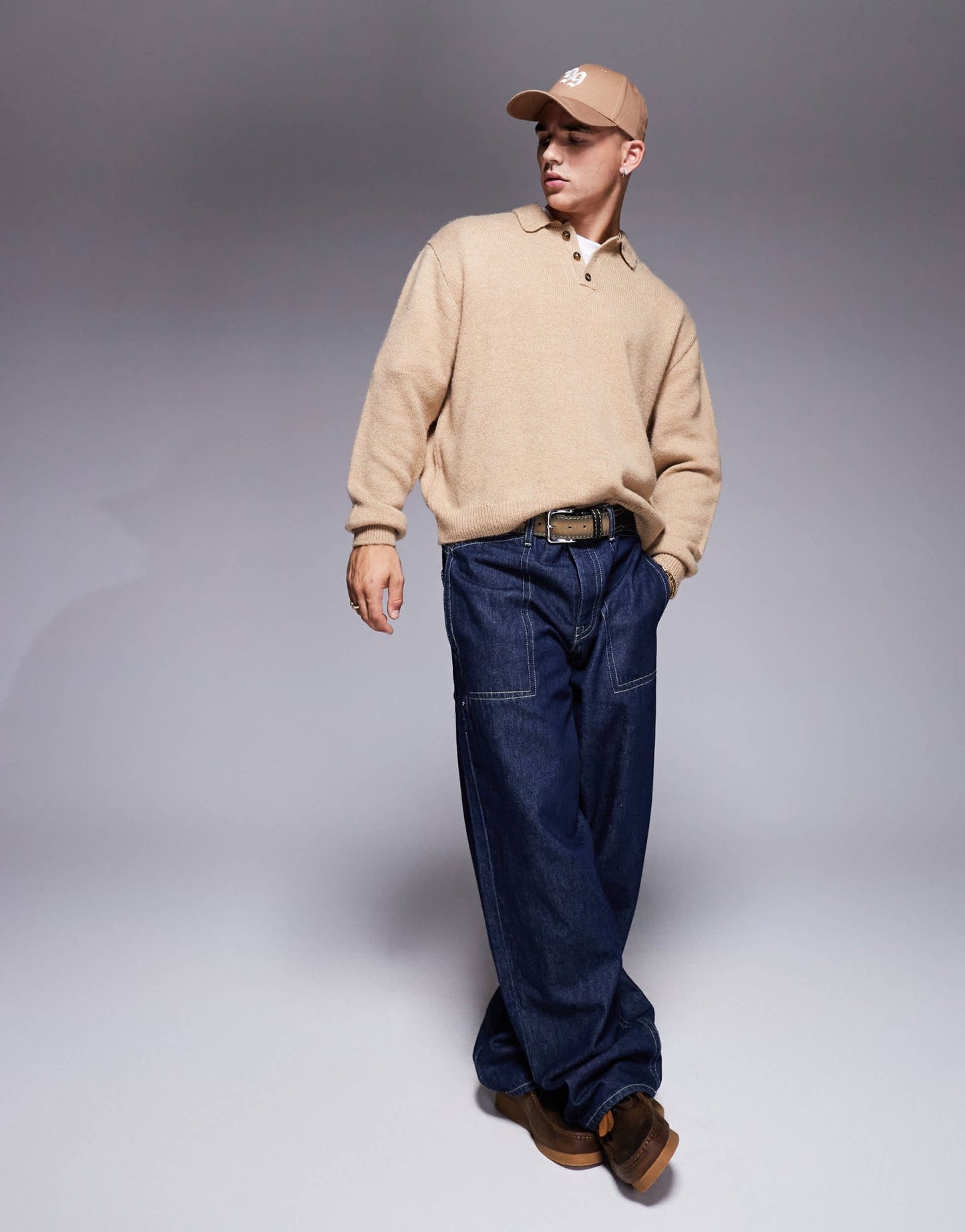 ASOS DESIGN oversized boxy fit knitted polo in beige - ASOS Sample Sale EU Store