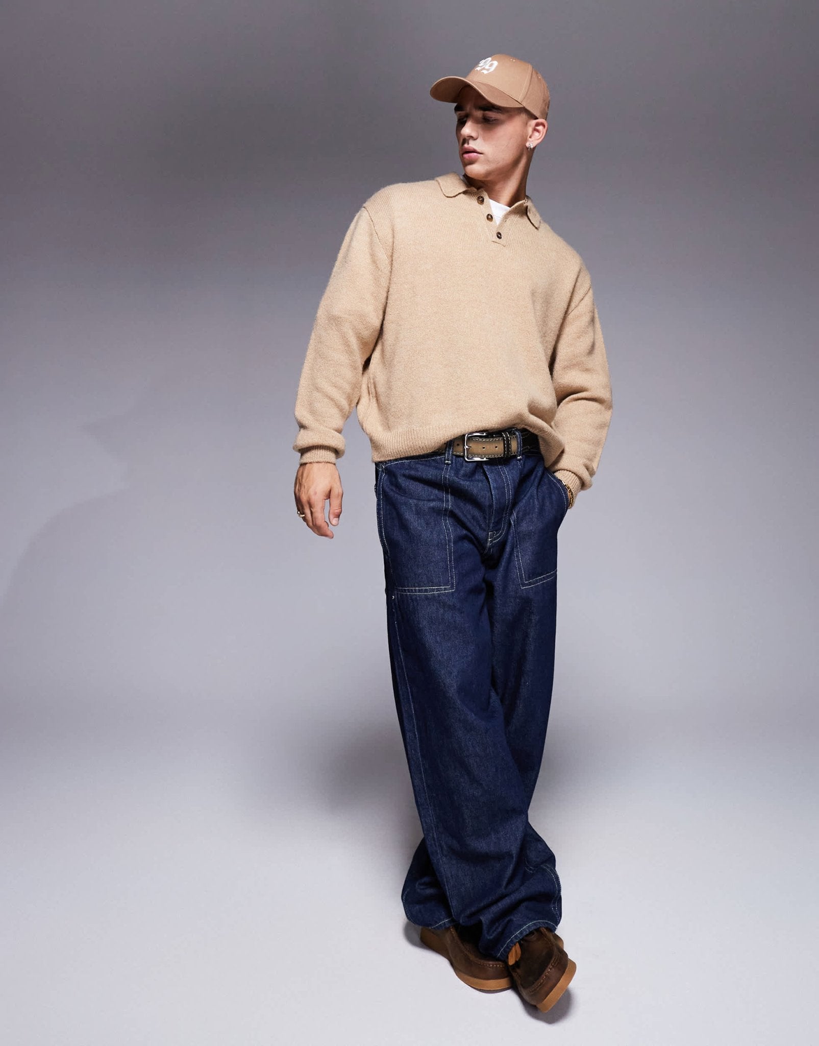 ASOS DESIGN oversized boxy fit knitted polo in beige - ASOS Sample Sale EU Store