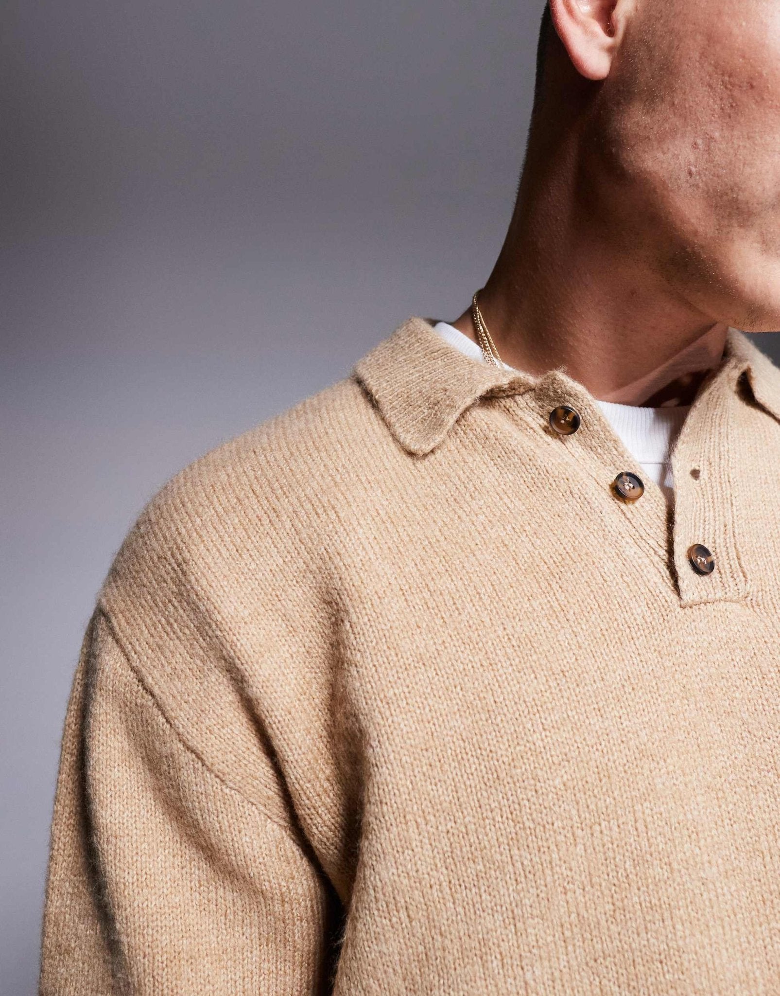 ASOS DESIGN oversized boxy fit knitted polo in beige - ASOS Sample Sale EU Store