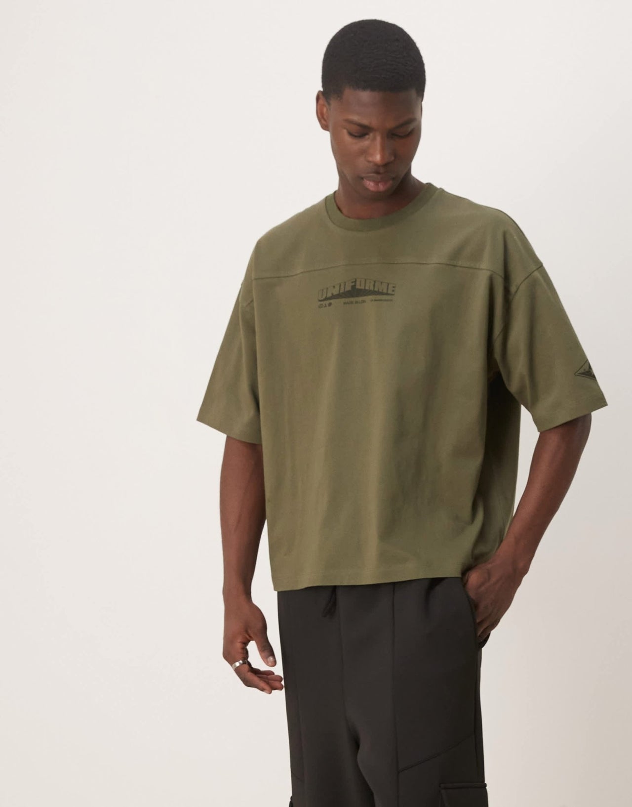 ASOS DESIGN oversized boxy heavyweight t-shirt with chest print and seam detail in khaki - ASOS Sample Sale EU Store