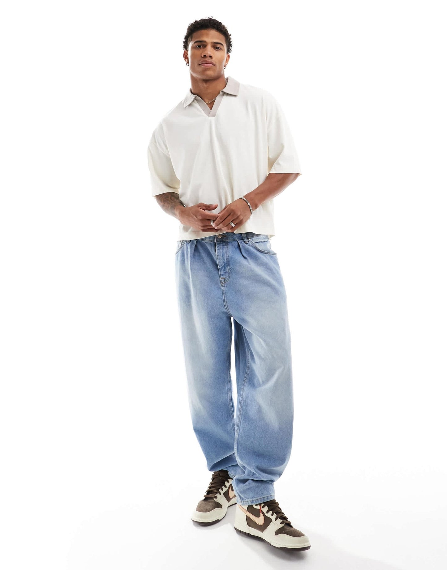 ASOS DESIGN oversized boxy long sleeve polo shirt in netural - ASOS Sample Sale EU Store