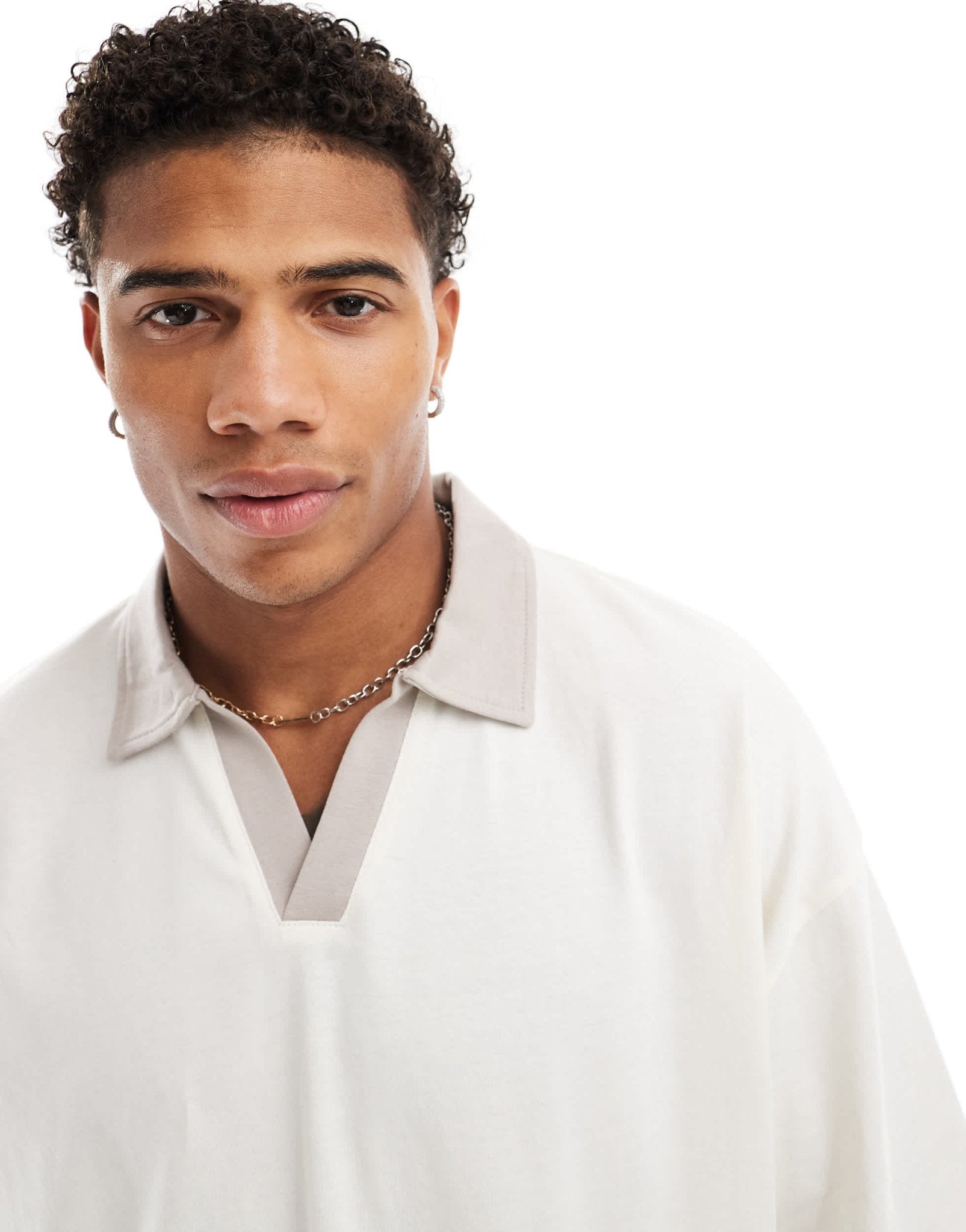 ASOS DESIGN oversized boxy long sleeve polo shirt in netural - ASOS Sample Sale EU Store