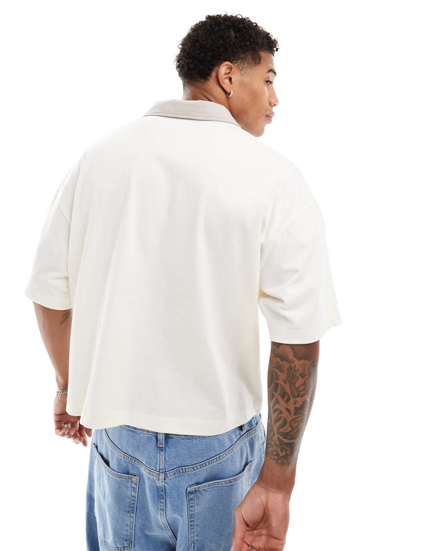 ASOS DESIGN oversized boxy long sleeve polo shirt in netural - ASOS Sample Sale EU Store