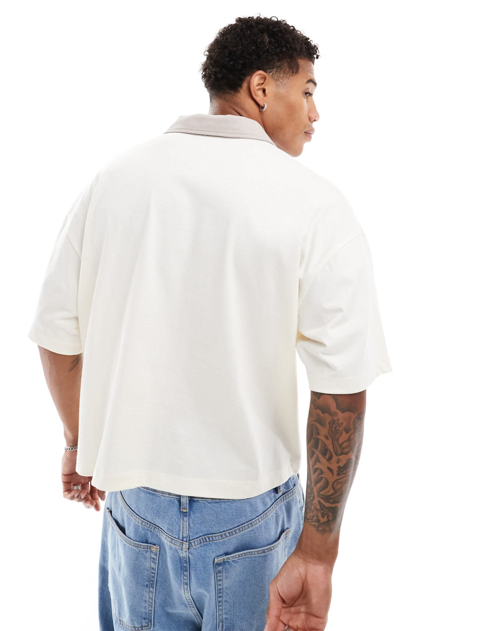 ASOS DESIGN oversized boxy long sleeve polo shirt in netural - ASOS Sample Sale EU Store