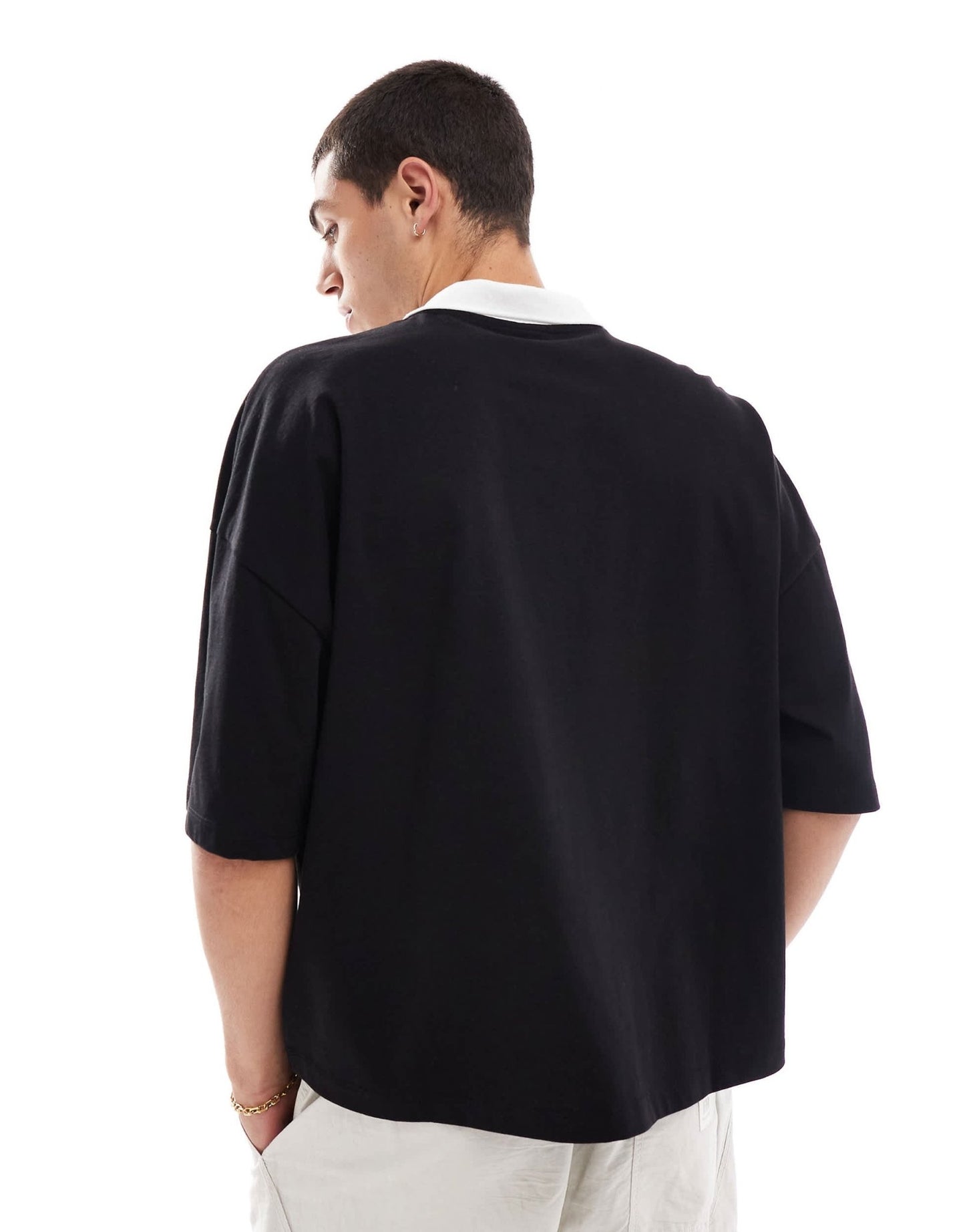 ASOS DESIGN oversized boxy polo t-shirt with dropped shoulder and front graphic in black - ASOS Sample Sale EU Store