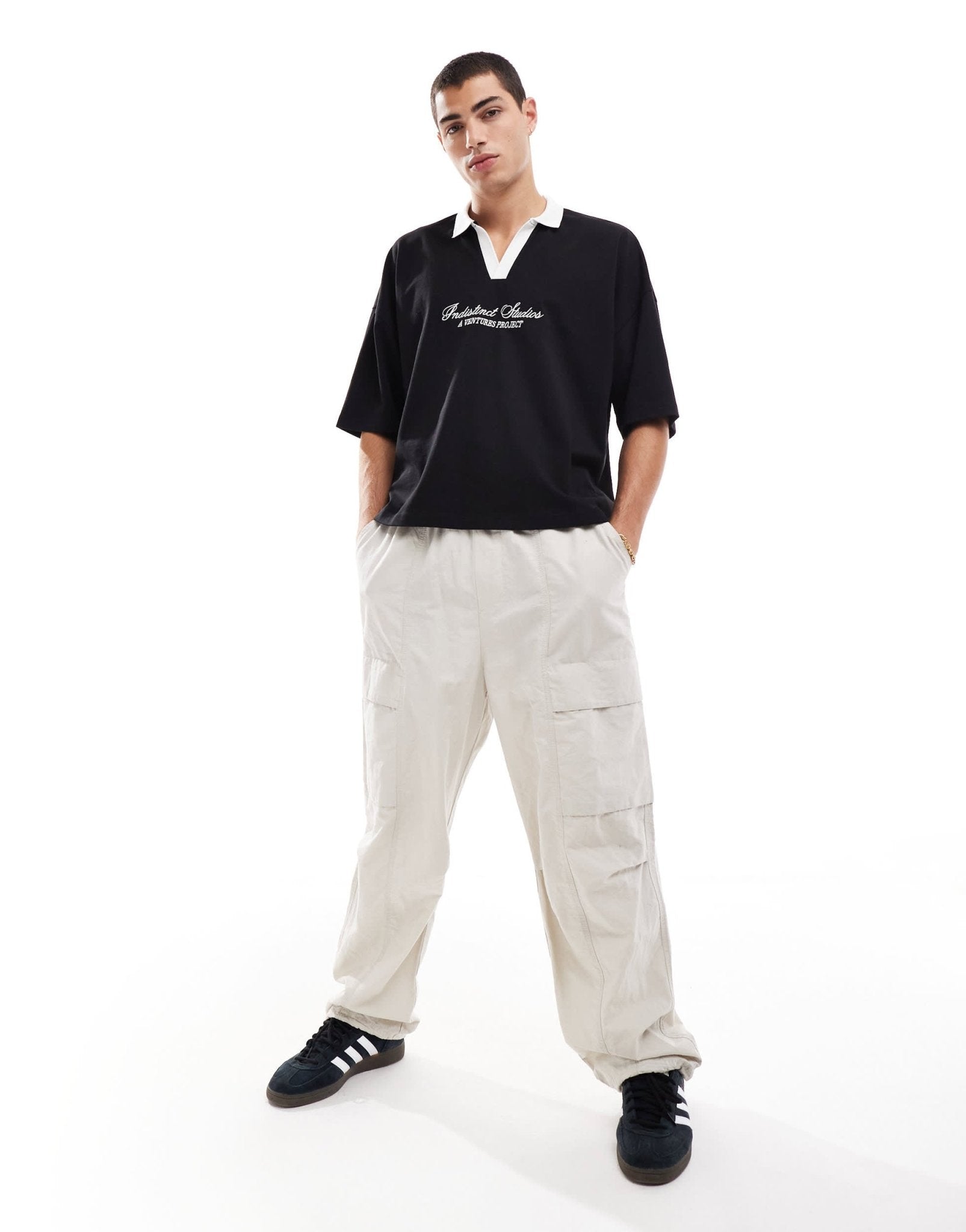 ASOS DESIGN oversized boxy polo t-shirt with dropped shoulder and front graphic in black - ASOS Sample Sale EU Store