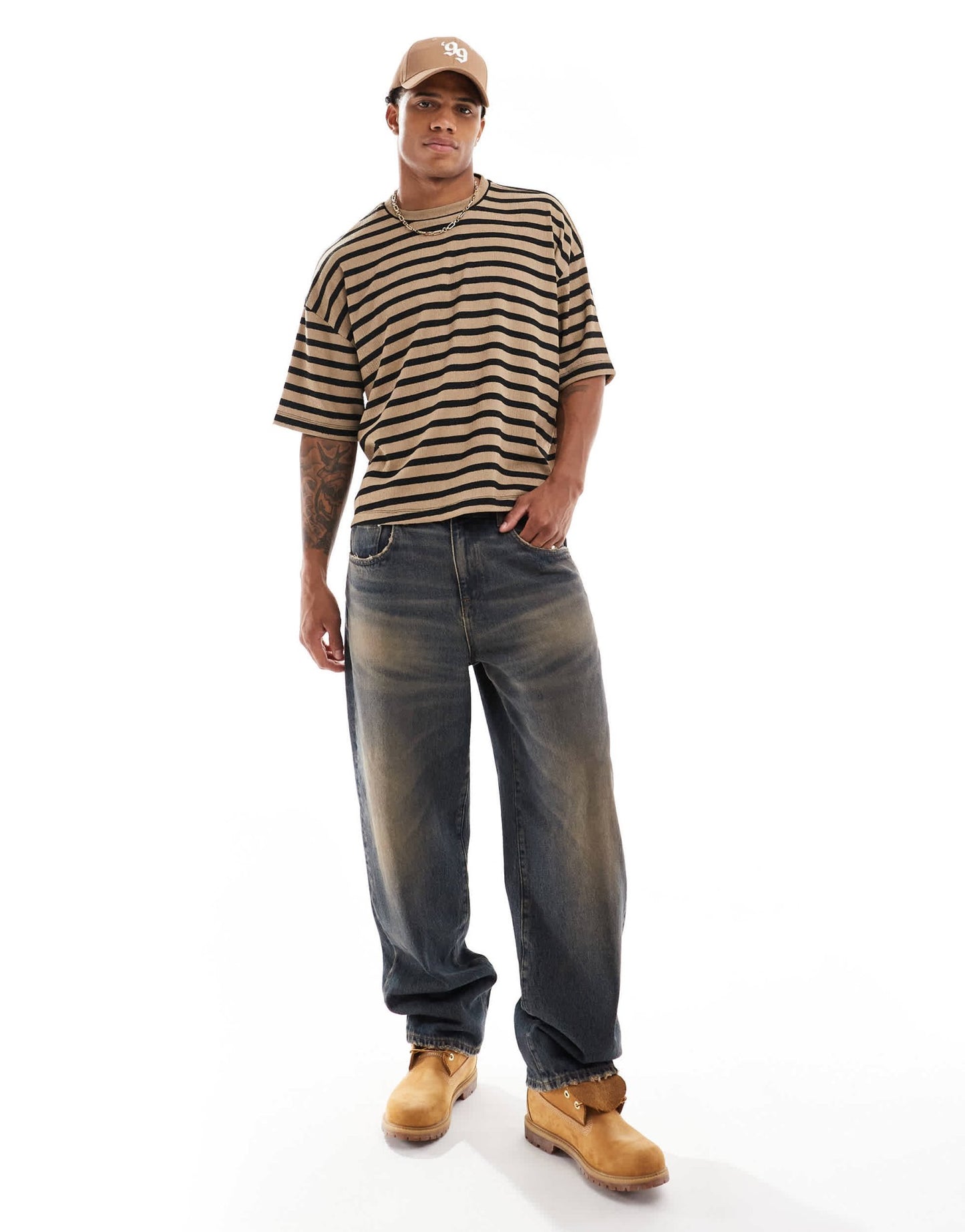 ASOS DESIGN oversized boxy t-shirt with textured stripe in neutral - ASOS Sample Sale EU Store