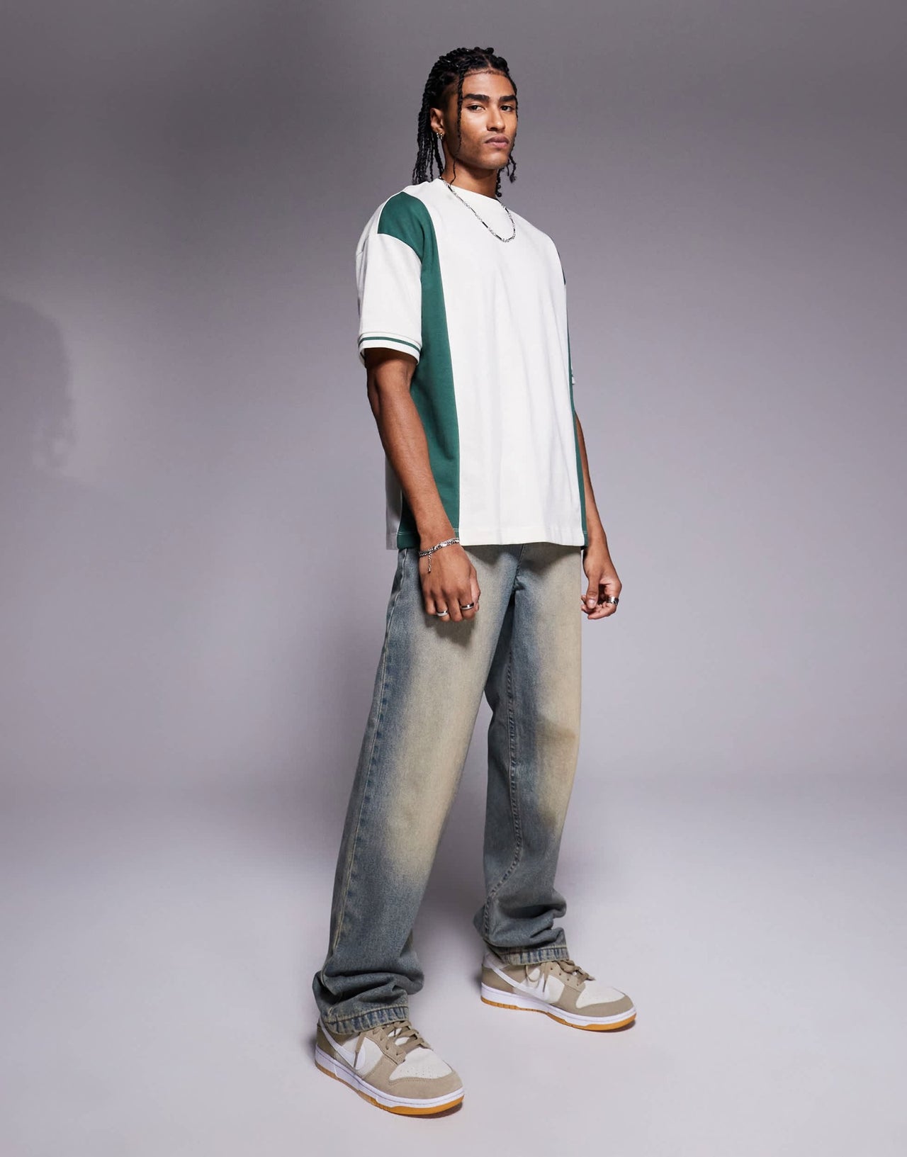 ASOS DESIGN oversized colour block t-shirt in cream and green - ASOS Sample Sale EU Store