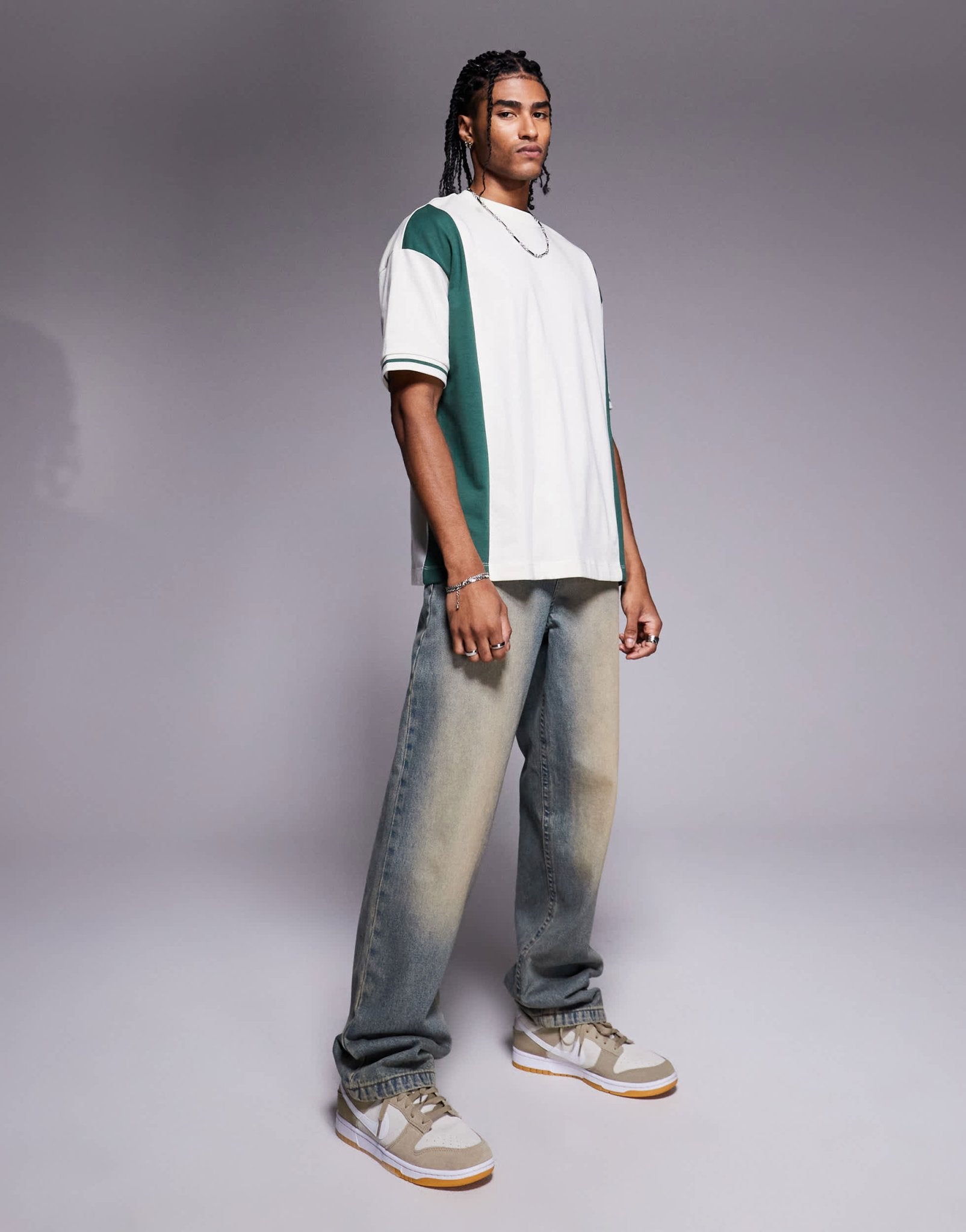 ASOS DESIGN oversized colour block t-shirt in cream and green - ASOS Sample Sale EU Store