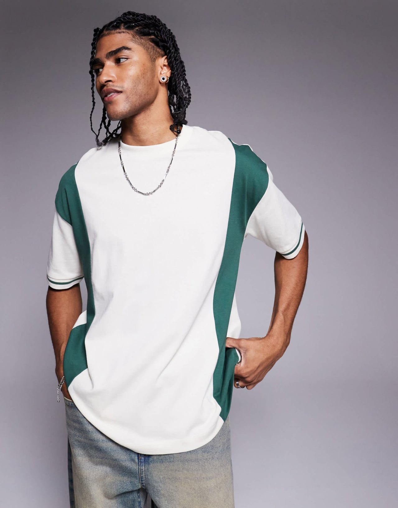 ASOS DESIGN oversized colour block t-shirt in cream and green - ASOS Sample Sale EU Store