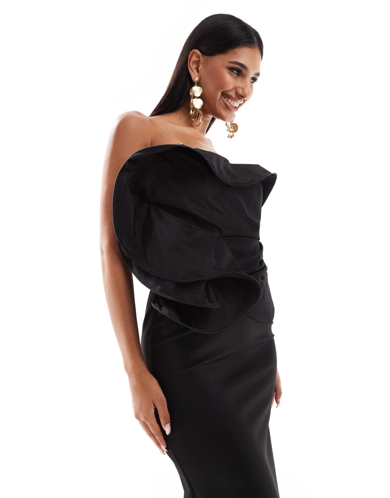 ASOS DESIGN oversized corsage fabric mixing midi dress in black - ASOS Sample Sale EU Store