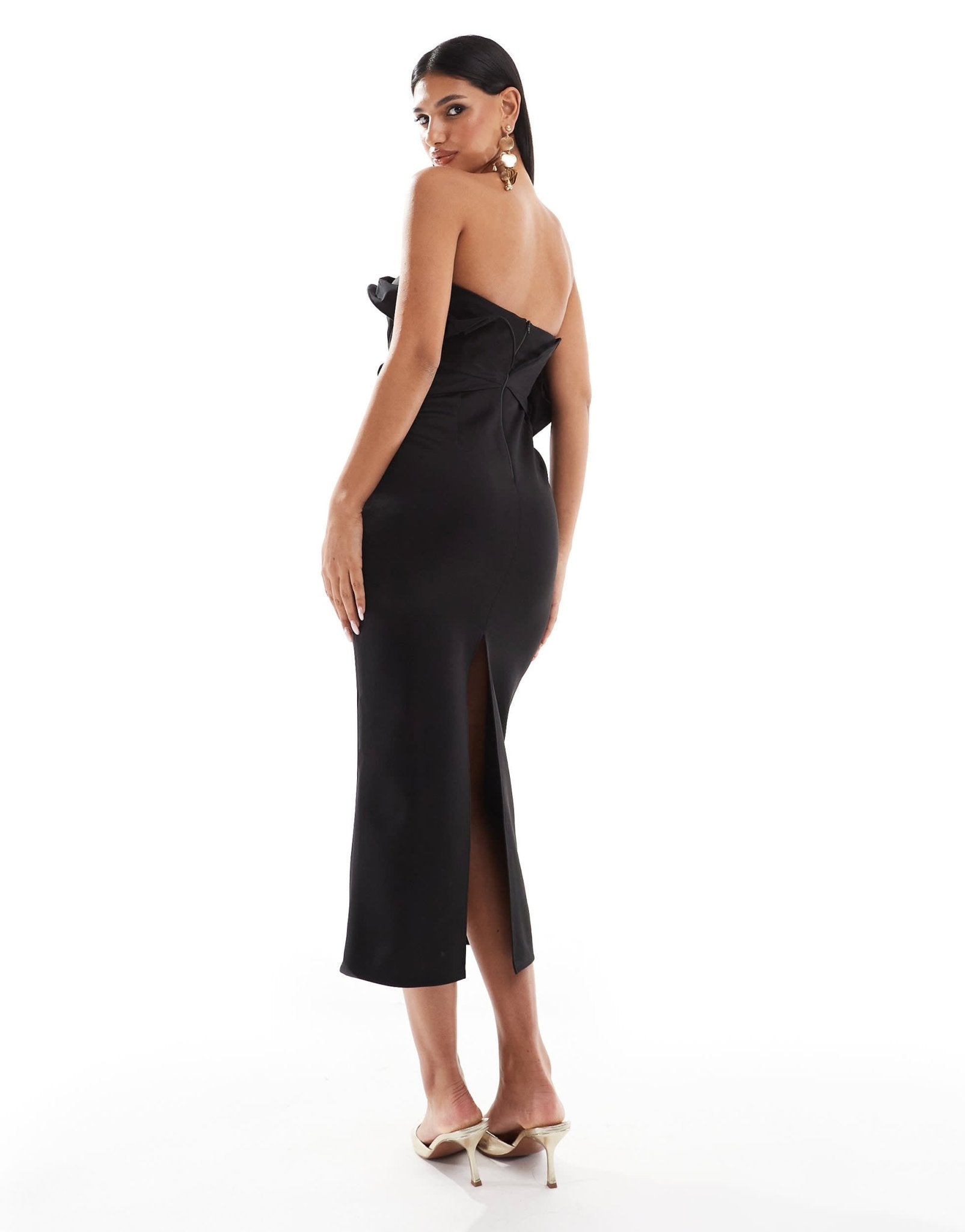ASOS DESIGN oversized corsage fabric mixing midi dress in black - ASOS Sample Sale EU Store