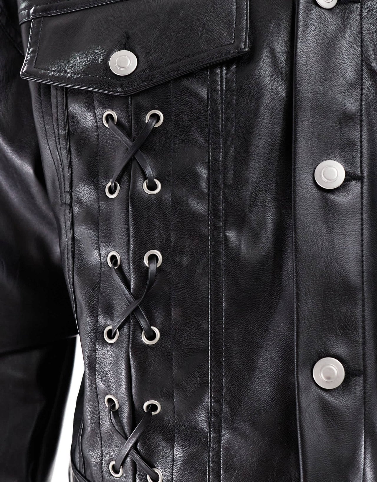 ASOS DESIGN oversized cropped leather look jacket with lace up details in black - ASOS Sample Sale EU Store