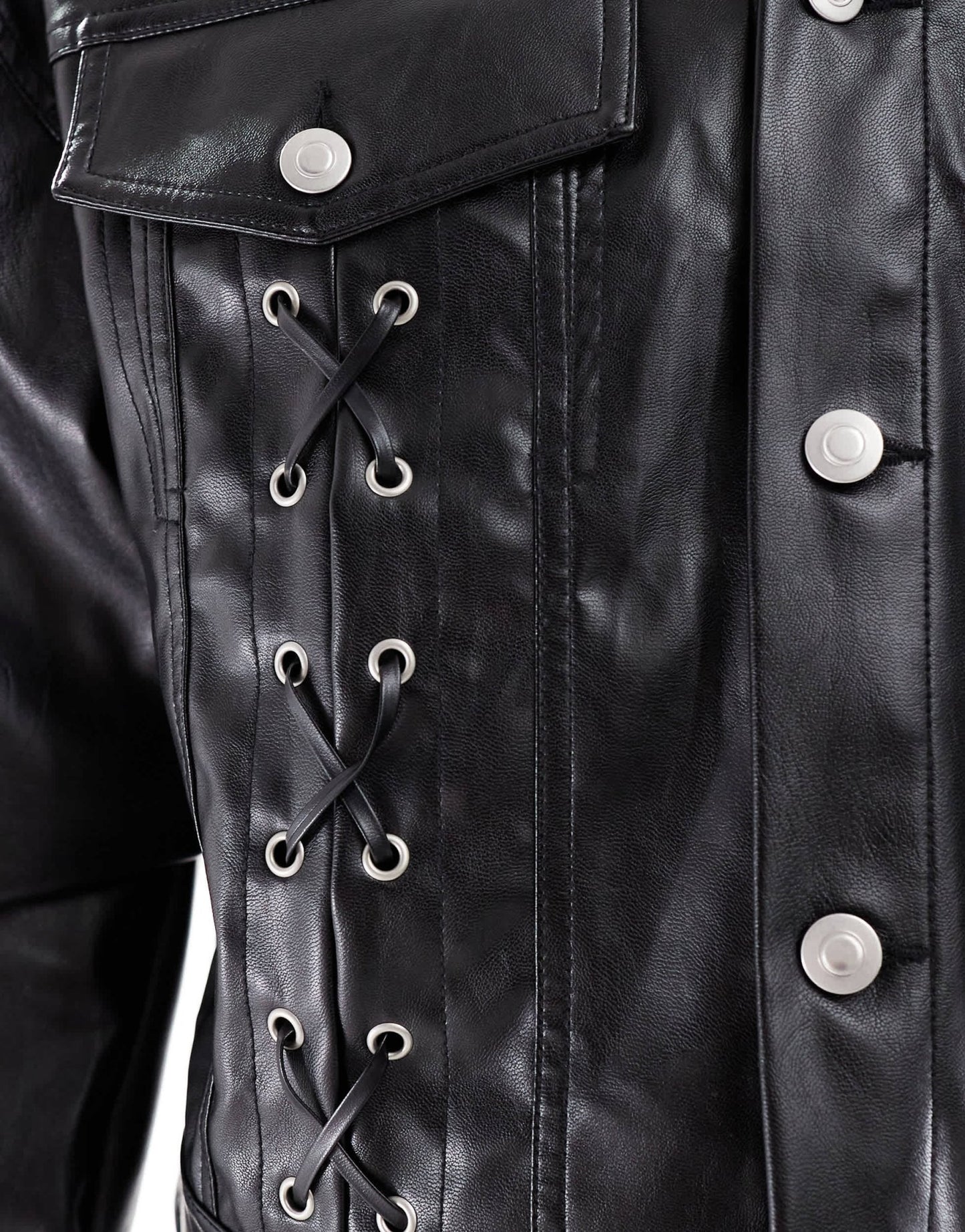 ASOS DESIGN oversized cropped leather look jacket with lace up details in black - ASOS Sample Sale EU Store