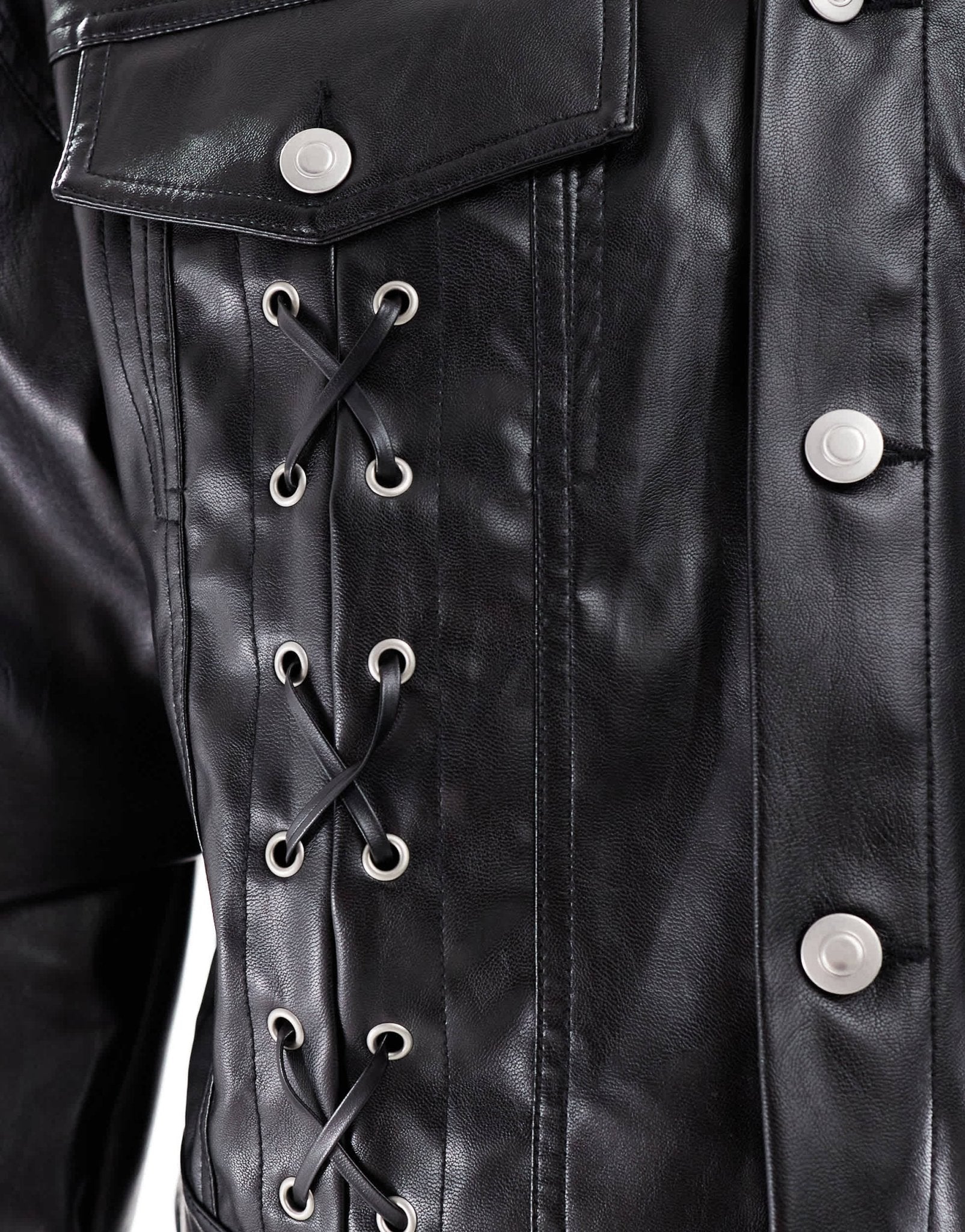 ASOS DESIGN oversized cropped leather look jacket with lace up details in black - ASOS Sample Sale EU Store