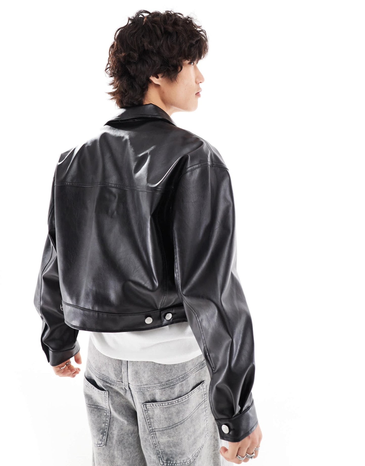 ASOS DESIGN oversized cropped leather look jacket with lace up details in black - ASOS Sample Sale EU Store