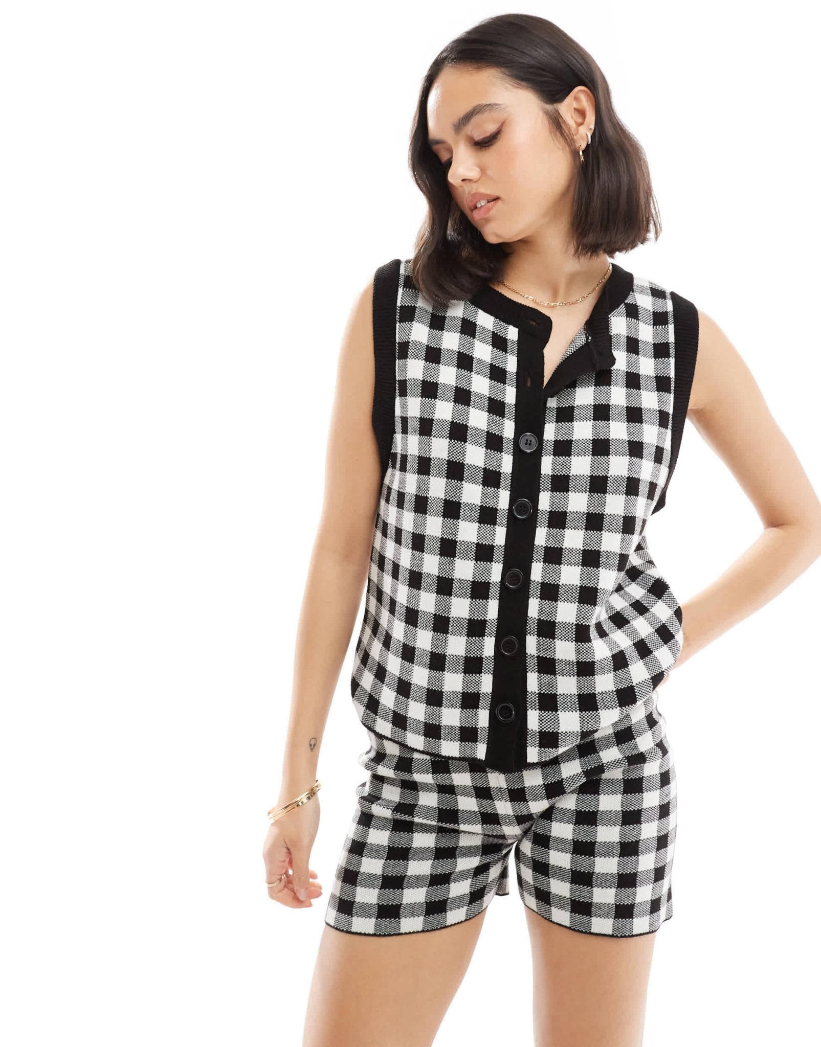 ASOS DESIGN oversized gingham waistcoat co ord in black - ASOS Sample Sale EU Store