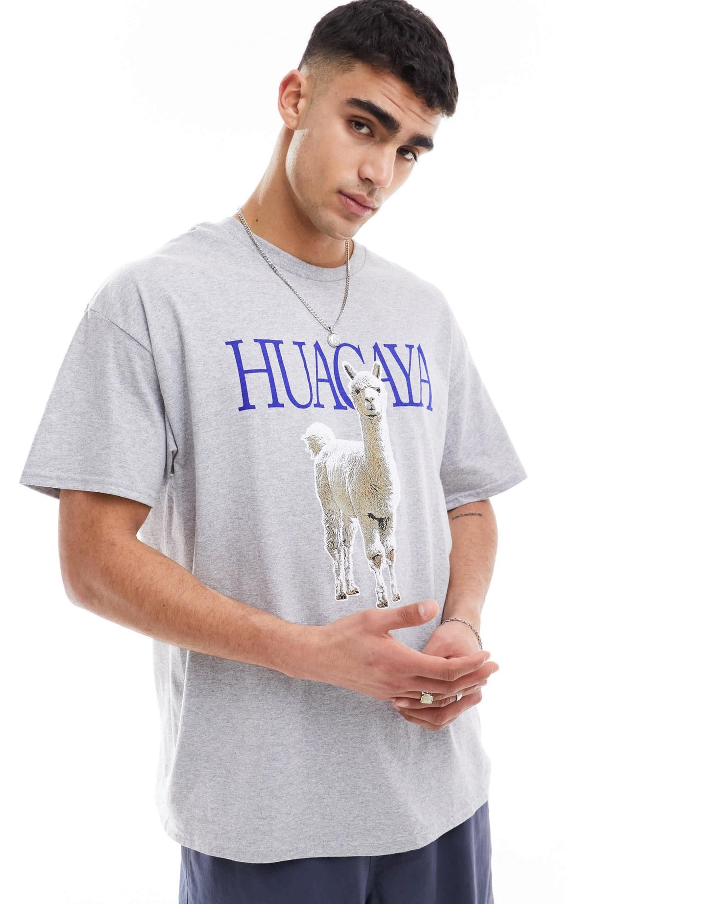ASOS DESIGN oversized grey marl t-shirt with alpaca print - ASOS Sample Sale EU Store
