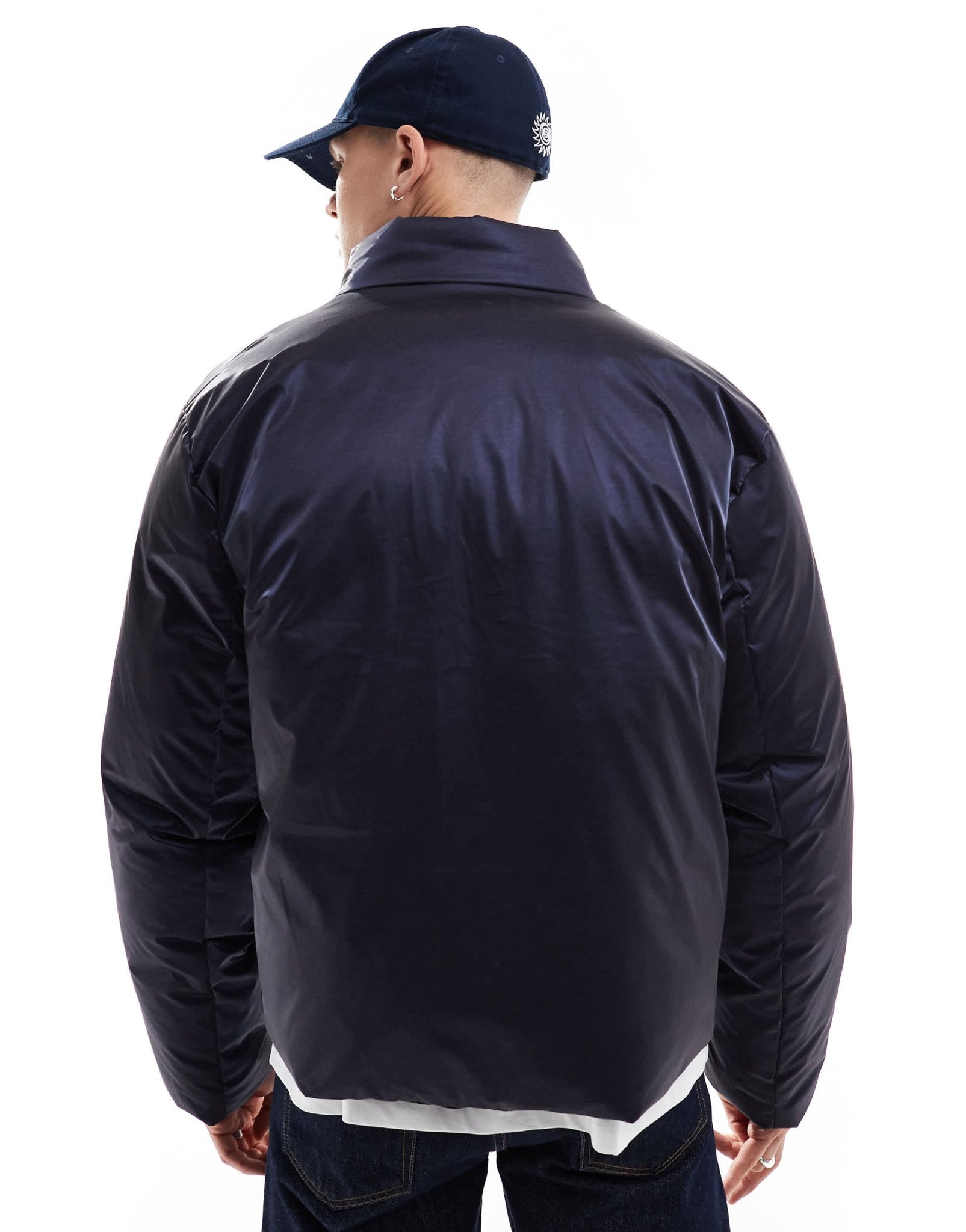 ASOS DESIGN oversized high shine puffer jacket in navy - ASOS Sample Sale EU Store