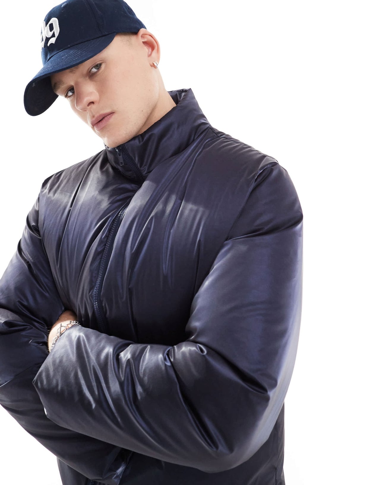 ASOS DESIGN oversized high shine puffer jacket in navy - ASOS Sample Sale EU Store