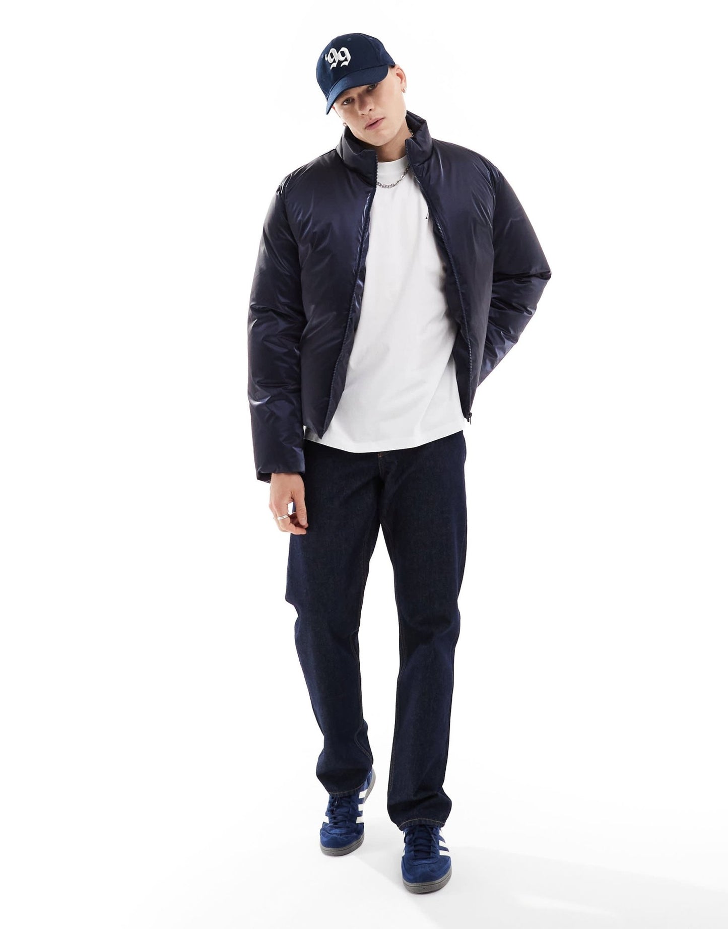 ASOS DESIGN oversized high shine puffer jacket in navy - ASOS Sample Sale EU Store